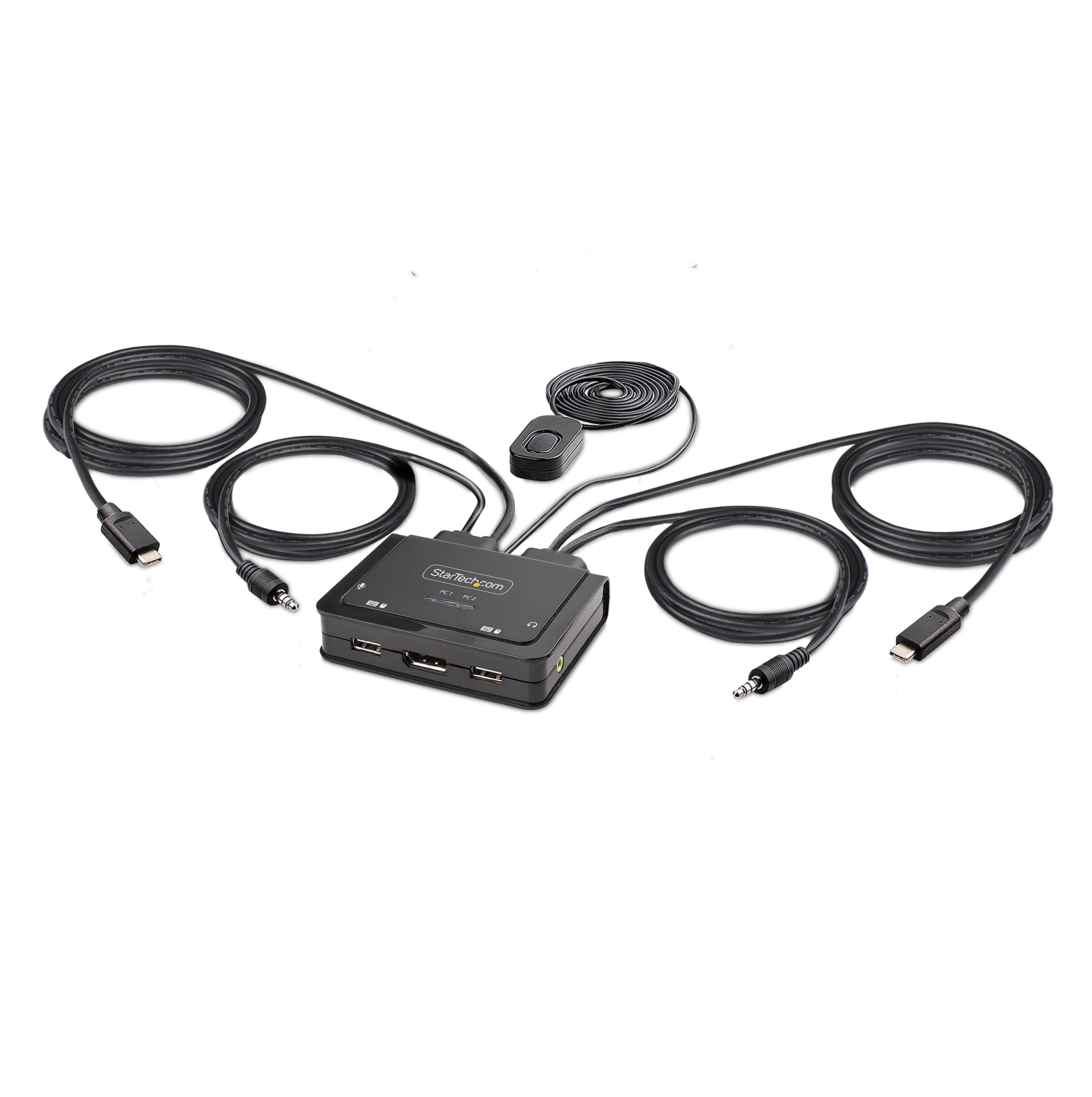 2-Port Usb-C Cable Kvm Switch, 4K 60Hz Displayport Output, Compact Kvm With 4Ft/