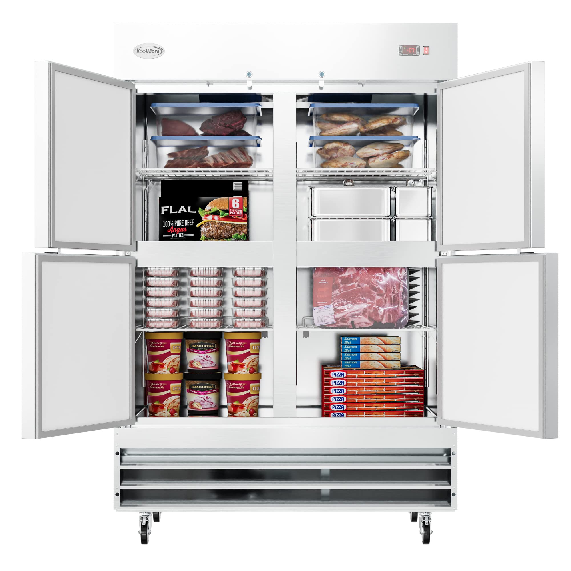 KoolMore RIF-2D-SSHD Commercial Stainless-Steel Reach-in Freezer with Half Door Access for Restaurant, Cafe, and Frozen Food Sto