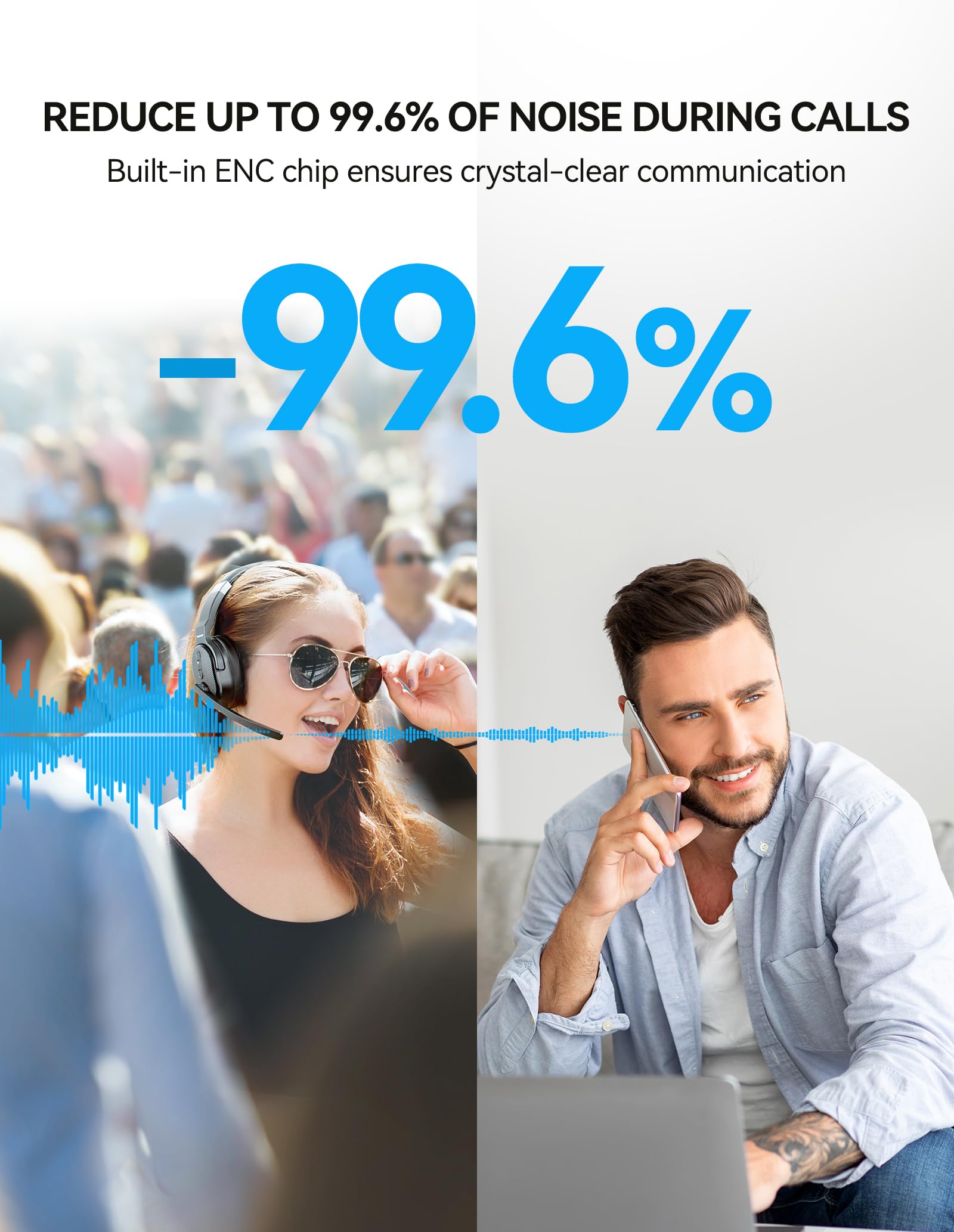 Tecknet Bluetooth Trucker Headset, Single And Dual Ear Wireless Headset With Mic For Work Noise Cancelling, 40Hrs 3 Eq Music Mod