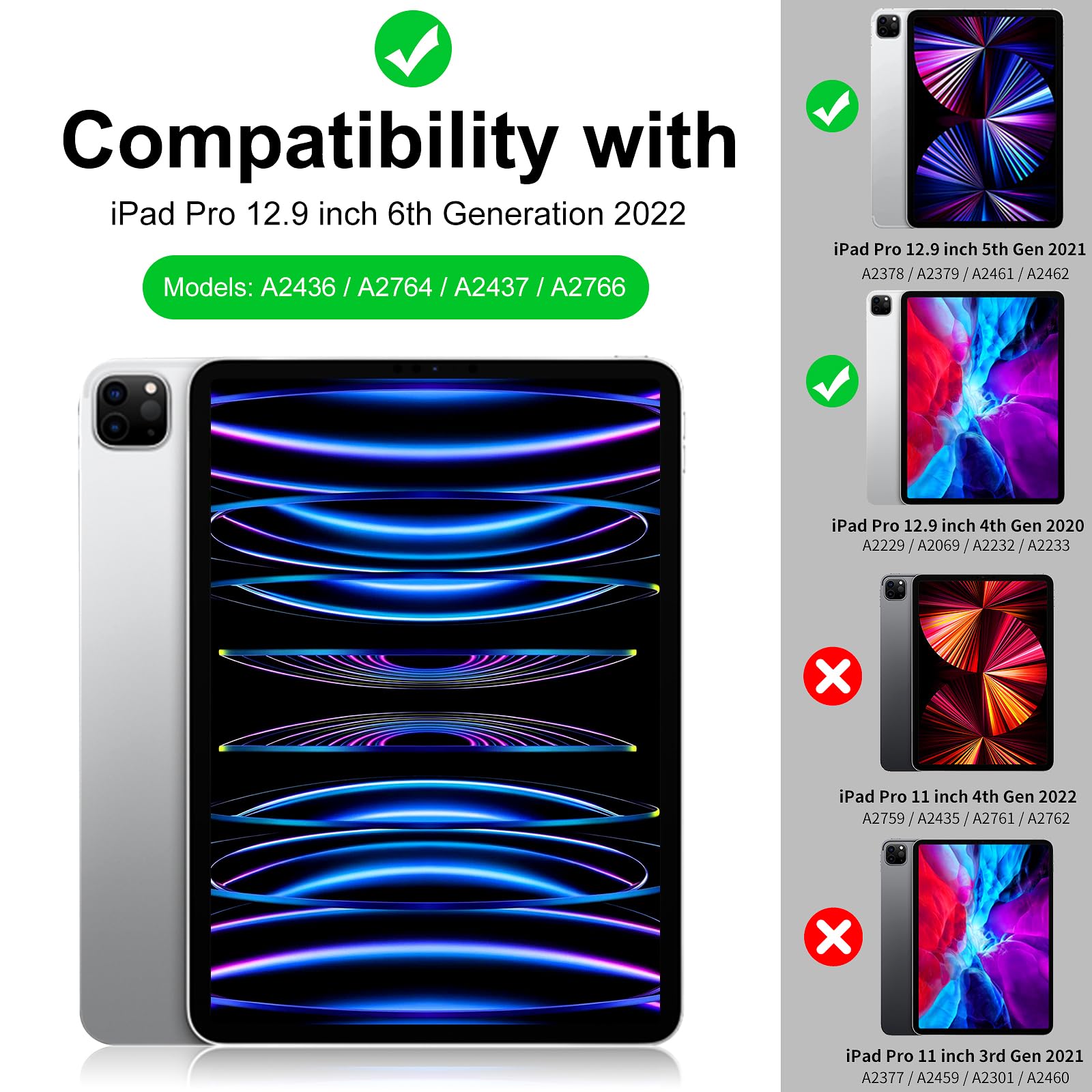 Aoub New Ipad Pro 12.9 Inch Case 6Th Generation 2022/5Th Gen 2021/4Th Gen 2020 With Pencil Holder, Auto Wake/Sleep, Trifold Smar