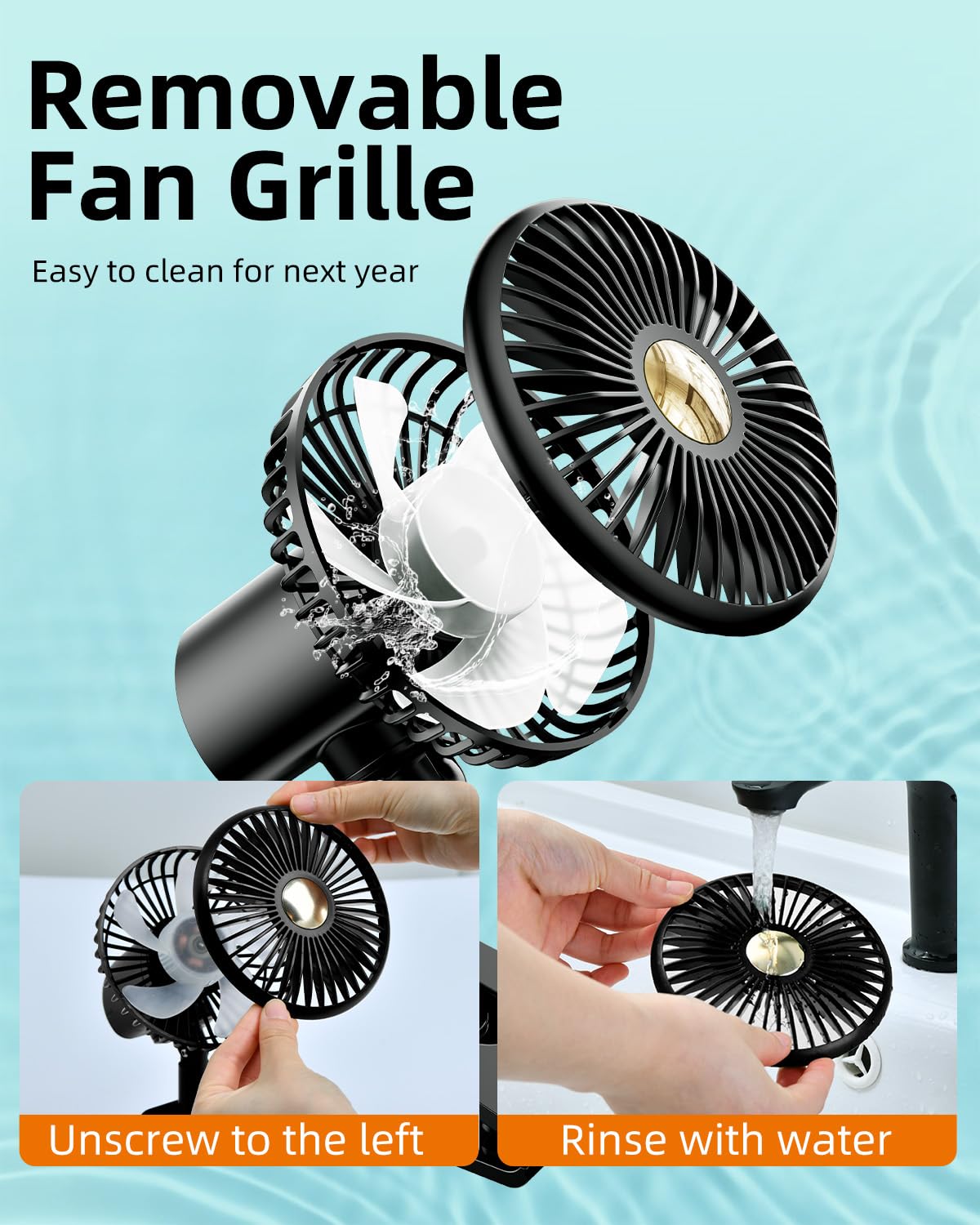 DICMKY Oscillating USB Car Fan Rechargeable 3-Speed with Colorful Light Black Plastic Portable