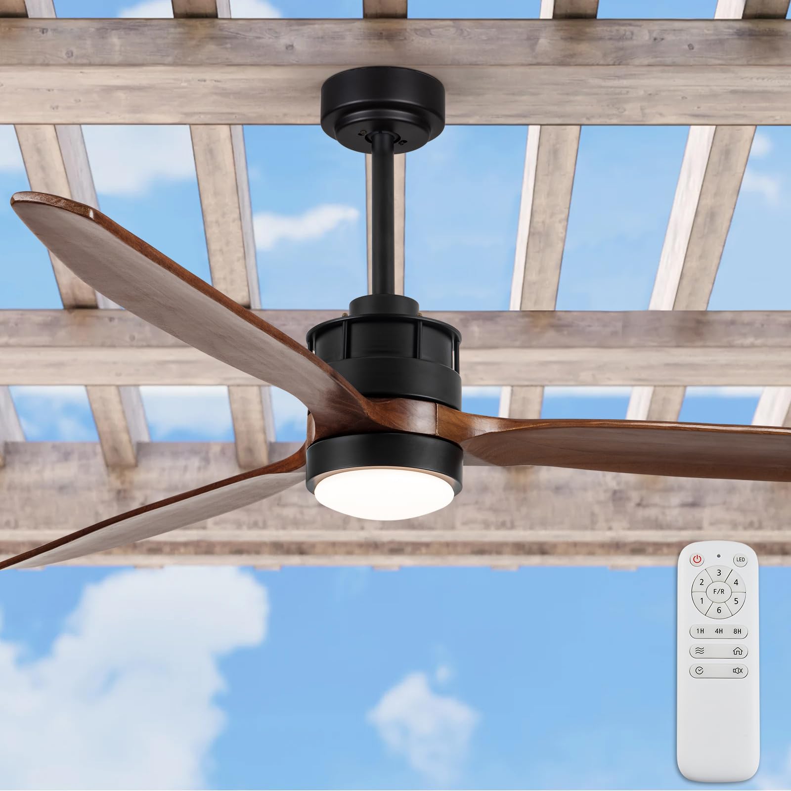 EKIZNSN 60 Inch Wet Rated Outdoor Ceiling Fan with Lights for Patios Waterproof Outdoor and Indoor use, DC Motor w 3 Reversible 