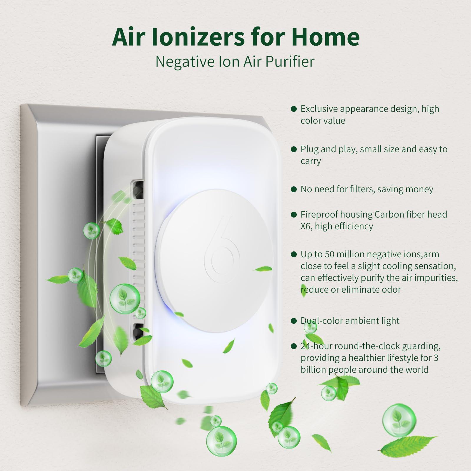 Jostart   Air Ionizers For Home (3 Pack),Negative Ion Air Filter,Quiet Plug In Air Fresheners For Bedroom, Office, Kitchen,Garag