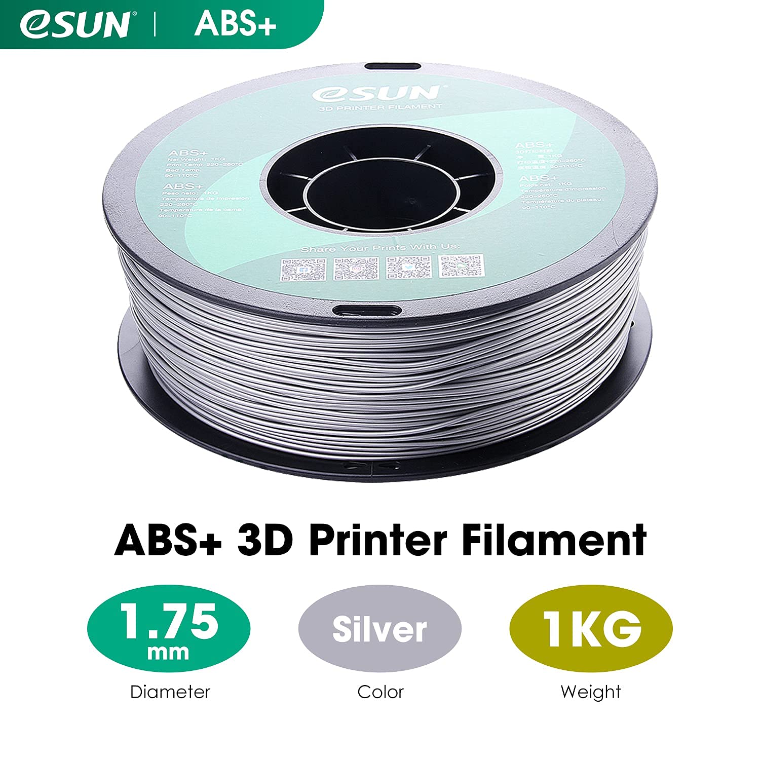 Esun 1.75Mm Gray Abs+ 3D Printer Filament 1Kg Spool (2.2Lbs), Gray