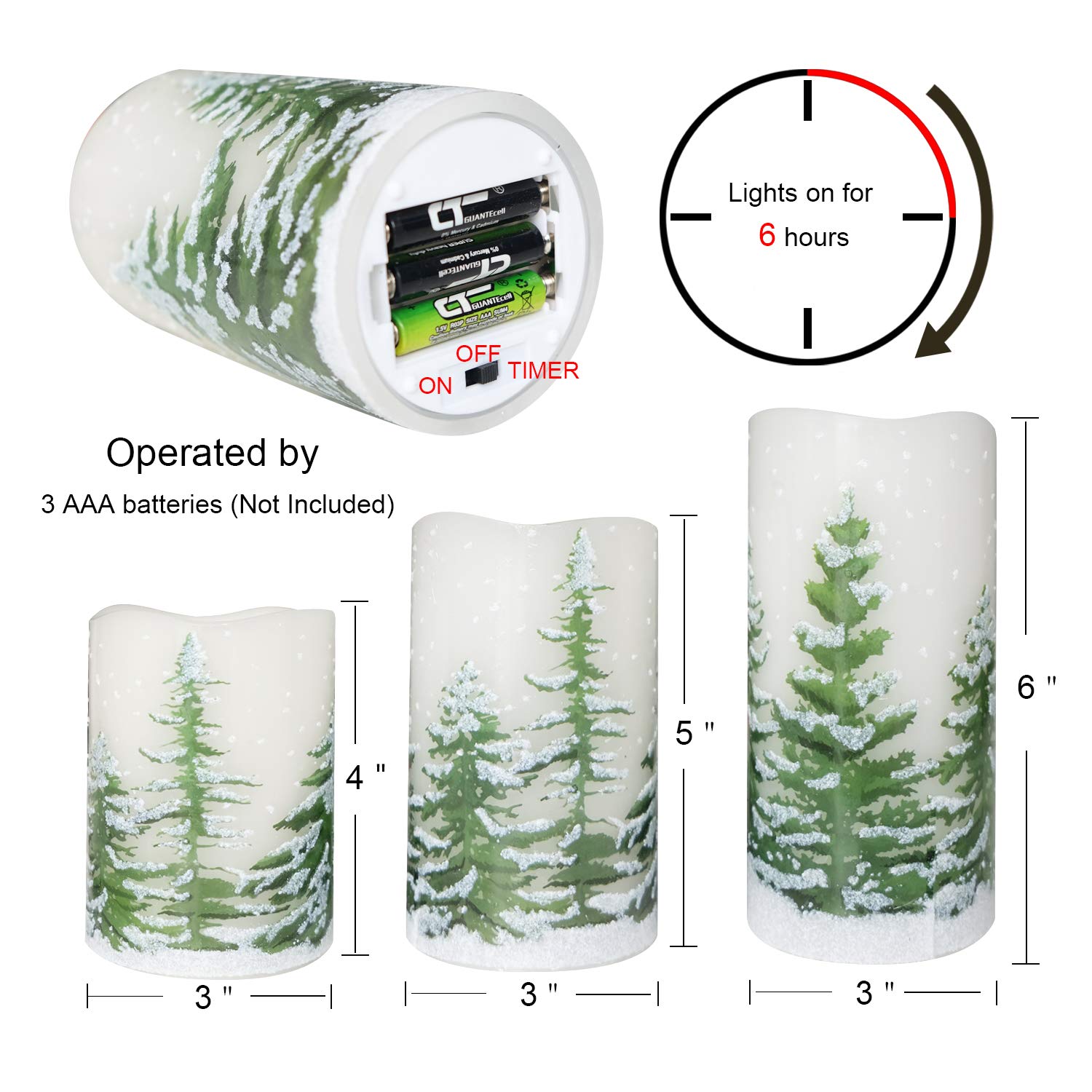 Eldnacele Green Tree Christmas Deco Flameless Flickering Candles With Automatical Daily Timers, Battery Operated Led Candles Rea