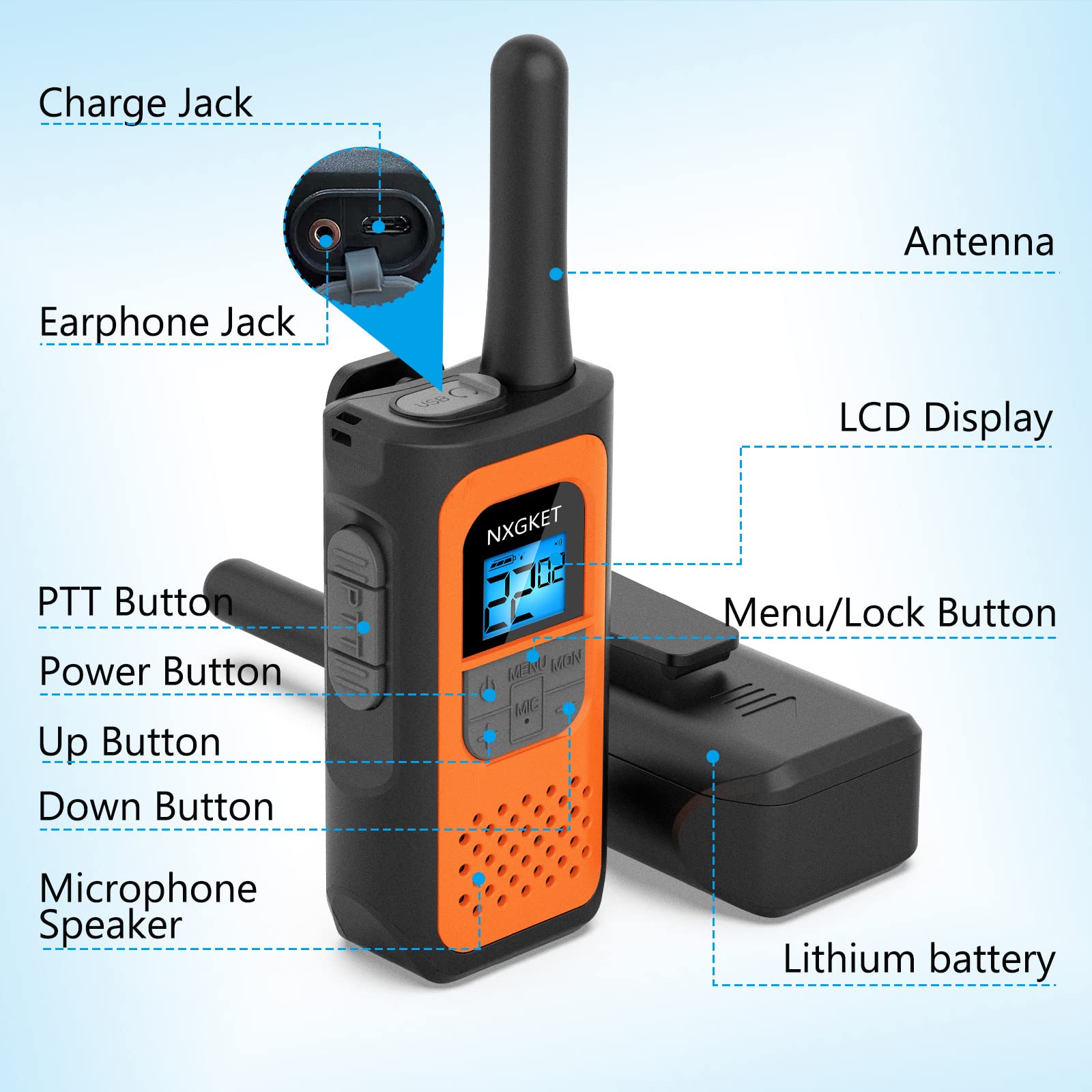 Nxgket Walkie Talkies Long Rnage For Adults Noaa Wether Alert, Rechargeable Walkie Talkie 2 Way Radios 22 Channels Vox Scan With