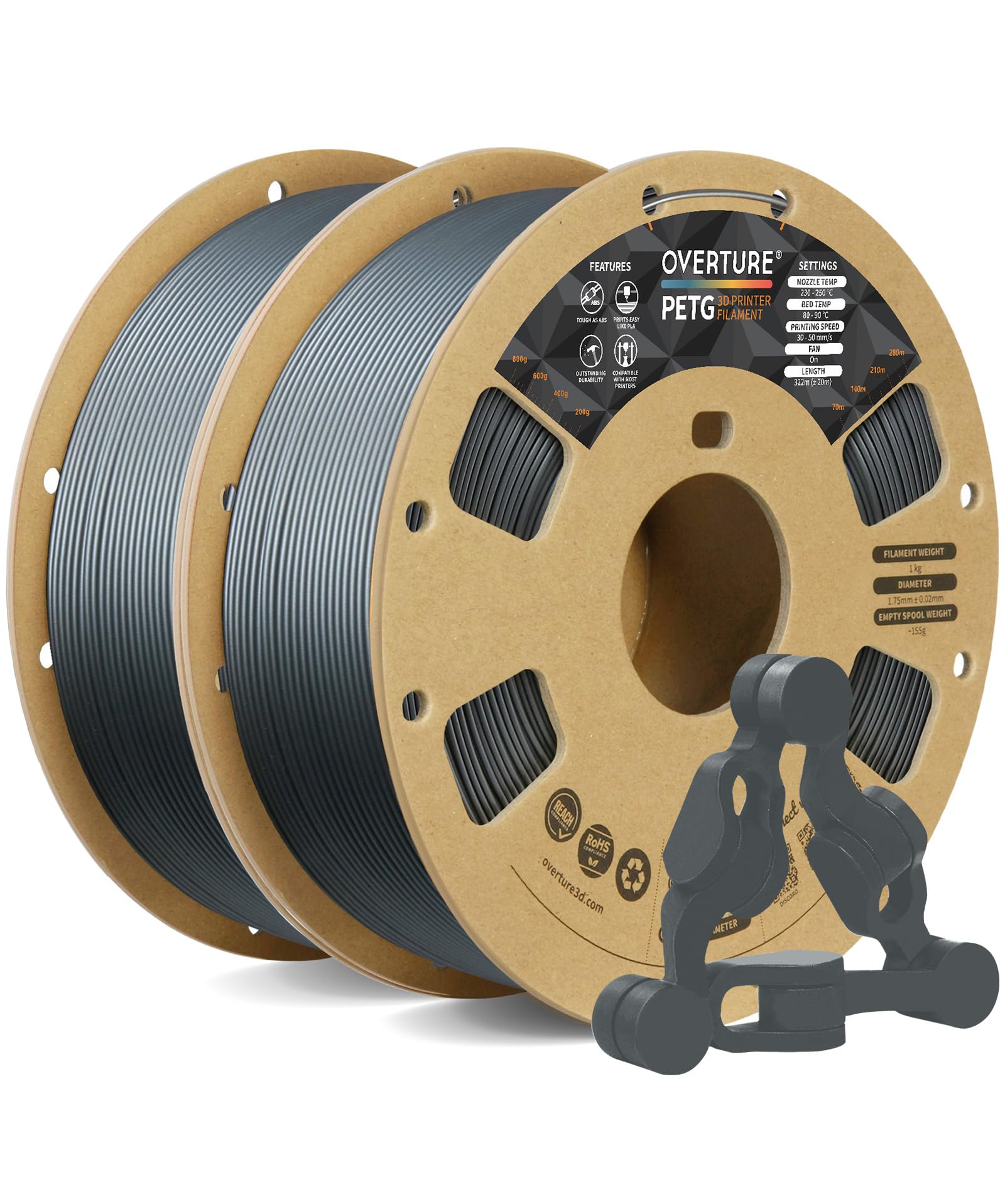 Overture Petg Filament 1.75Mm, 3D Printer Consumables, 2Kg Filament (4.4Lbs), Dimensional Accuracy 99% Probability +/  0.03 Mm,