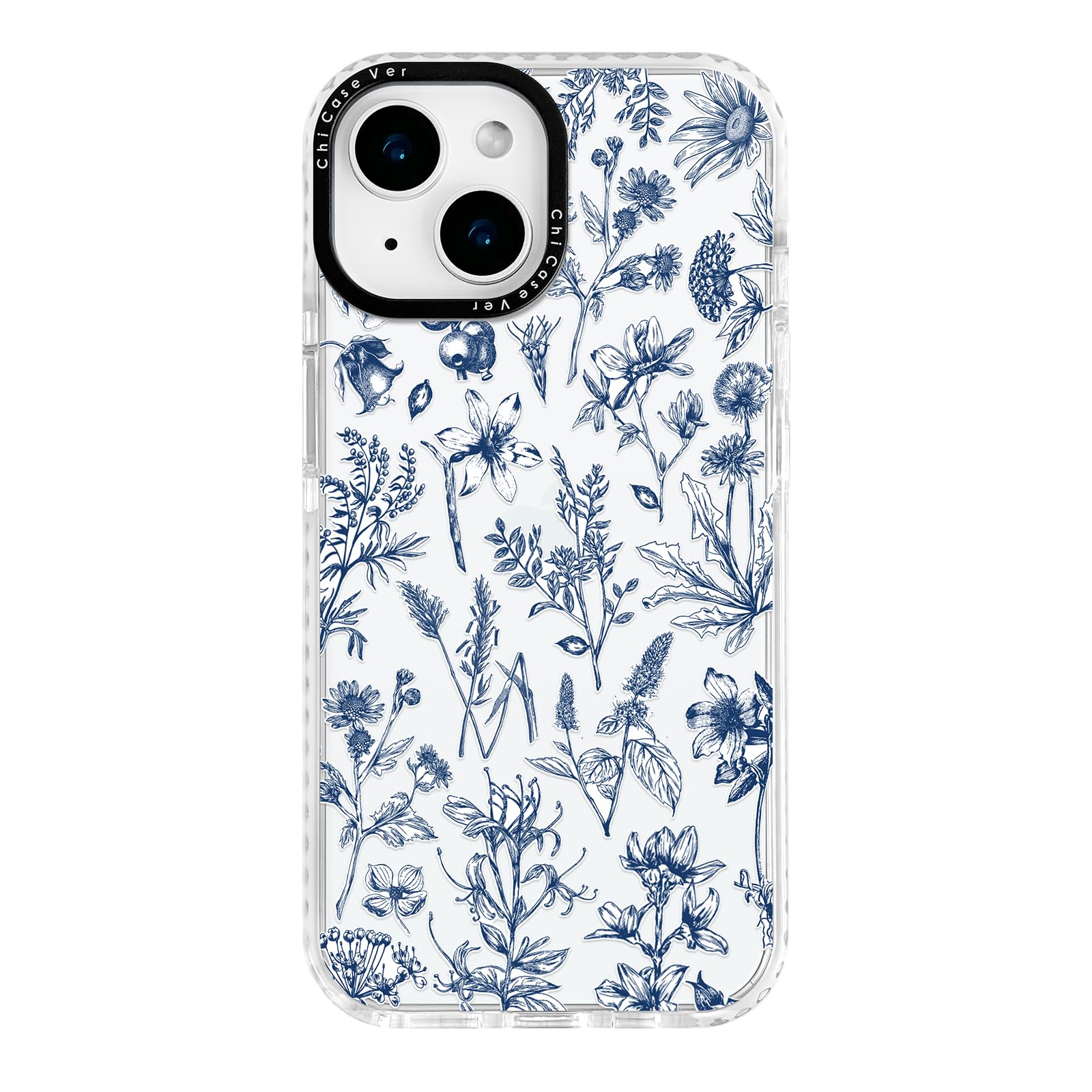 ChiCaseVer for iPhone 13 & iPhone 14 Case, Spring Vintage Botanical Pattern with Blue Flowers, Military-Grade Drop Protection, A