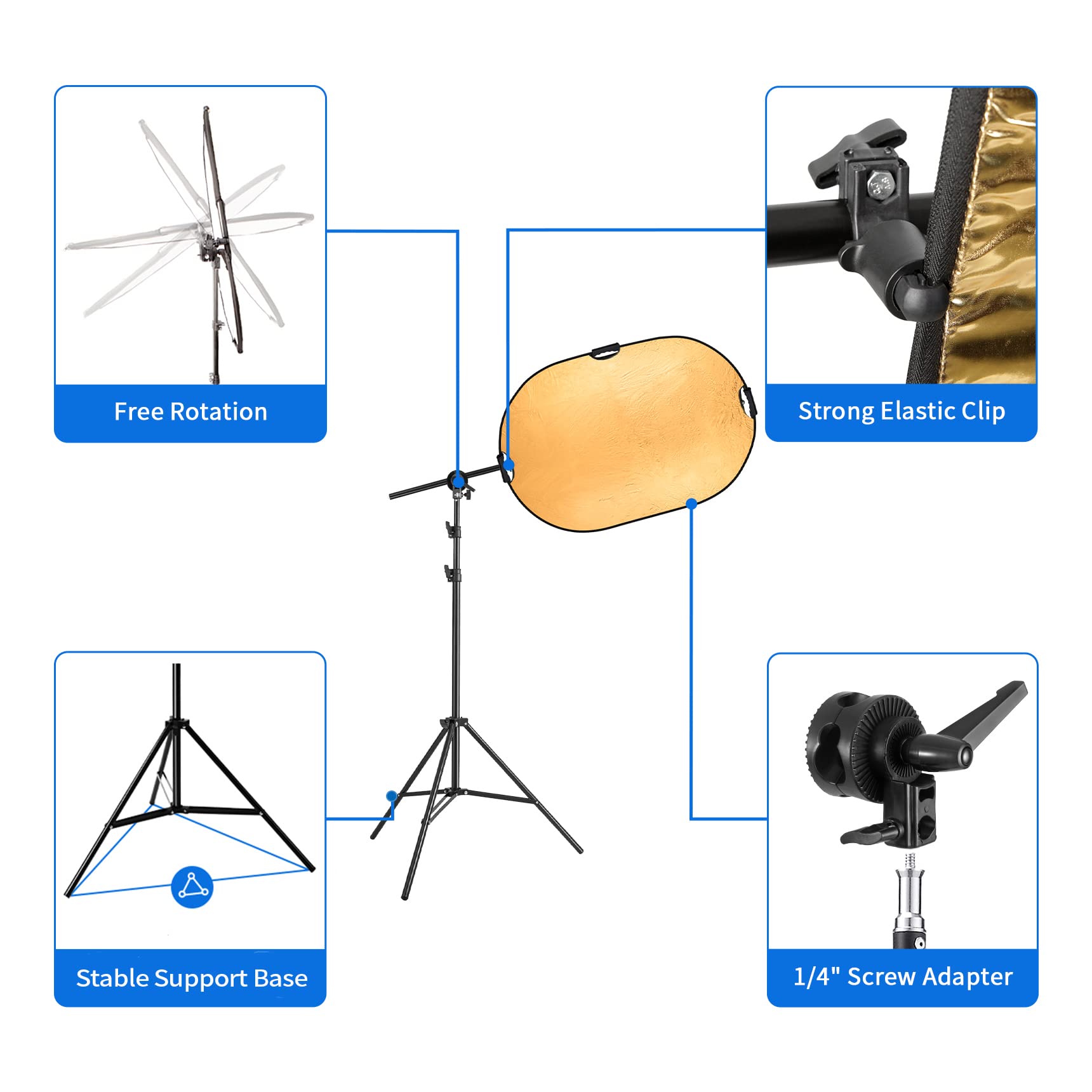 Selens Photography Reflector Stand Kit, 24X36 Inches 5 In 1 Reflectors With 78 Inches Light Stands And Extendable Holder Arm Cli