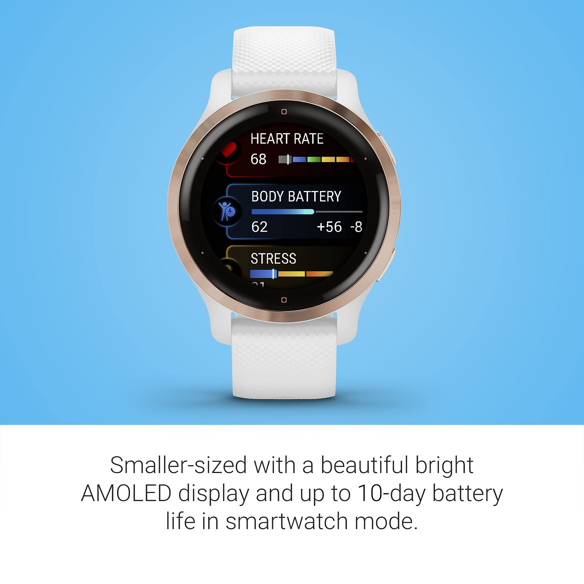 Garmin Venu 2S, Smaller Sized Gps Smartwatch With Advanced Health Monitoring And Fitness Features, Rose Gold Bezel With White Ca