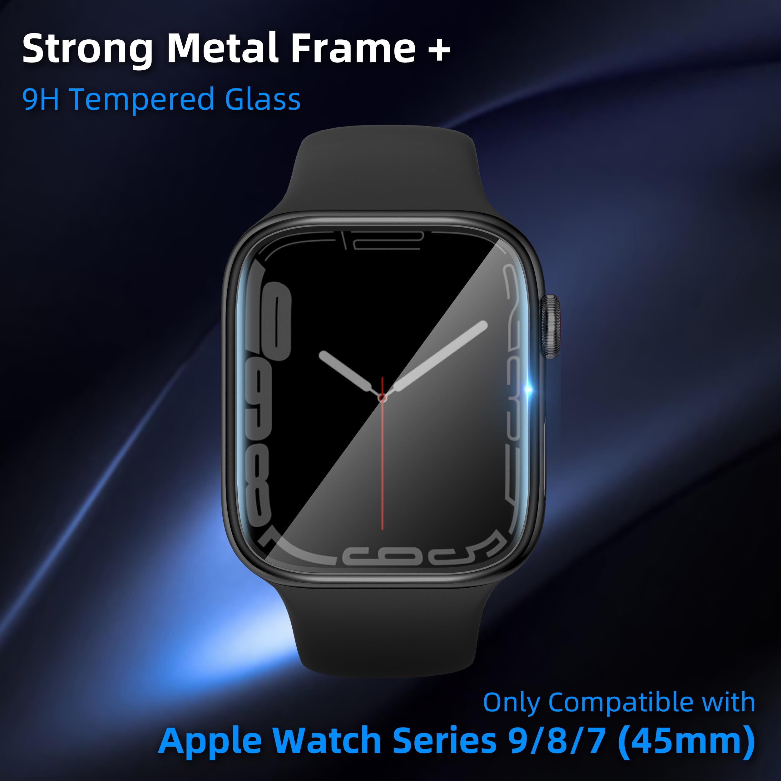 Swuu 2 Pack Tempered Glass Screen Protector With Metal Frame Compatible With Apple Watch Series 9 8 7 45Mm Screen Protector, Wat