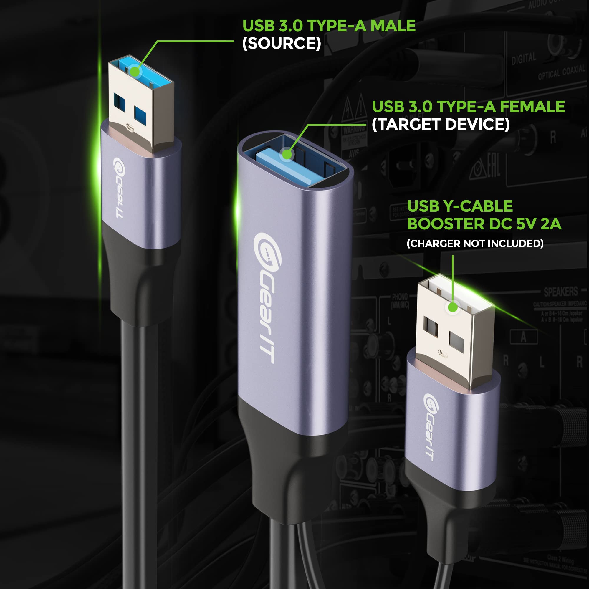 Gearit Usb 3.0 Active Extension Cable (30 Feet) A Male To A Female Usb Repeater With Signal Booster For Oculus Rift, Quest Link,