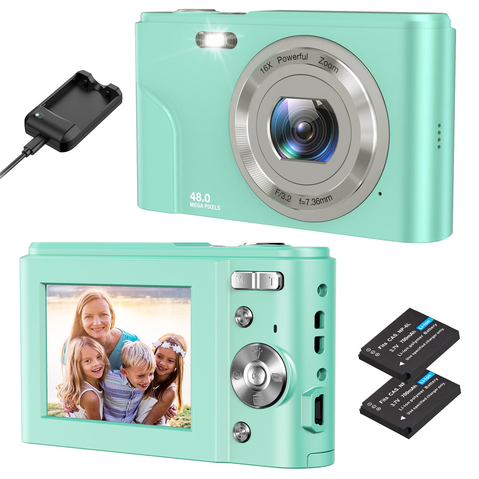 Digital Camera, Humidier Fhd 1080P 36Mp 16X Digital Zoom Mini Vlogging Video Camera With Battery Charger, Compact Portable Camer