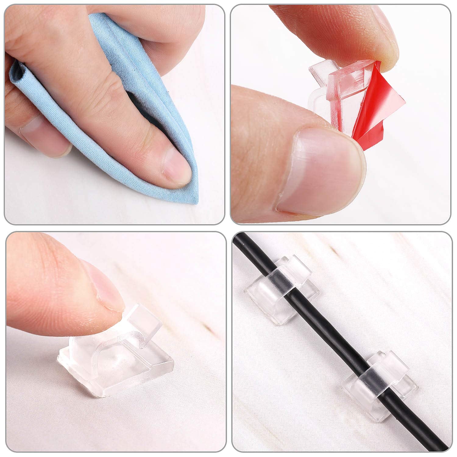 Blulu 100 Pcs Cable Clips Adhesive Cable Organizer Cord Holder Wire Clip Wire Management Self Adhesive Hooks For Home School Off