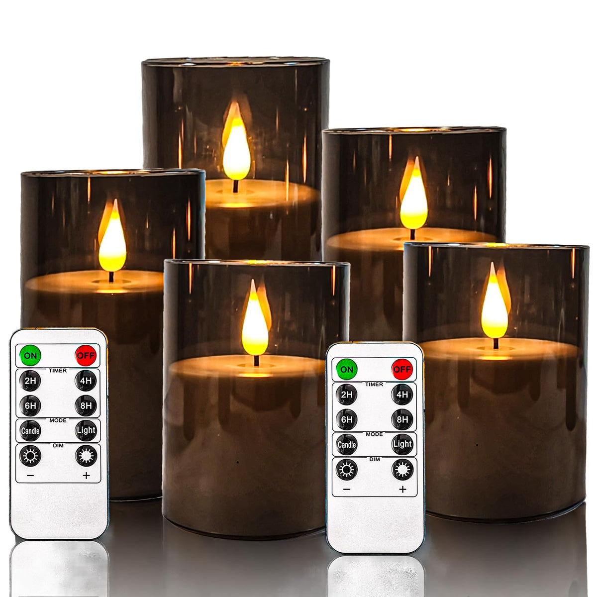 Niceme Gray Flickering Flameless Candles, Battery Operated Acrylic Led Pillar Candles With Remote Control And Timer Flameless Ha