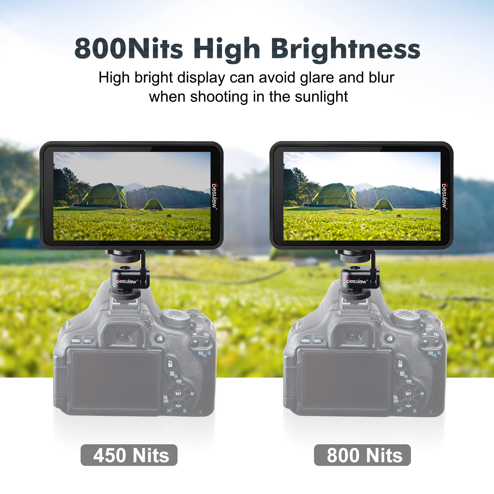 Desview R5Ii Camera Field Monitor, 5.5 Inch 800Nits Touch Screen Camera Monitor 4K Hdmi Full Hd 1920X1080 Ips With 3D Lut Wavefo