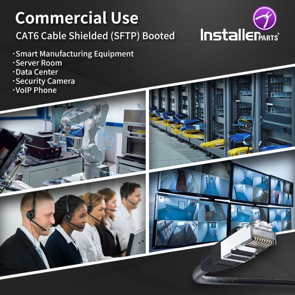 Installerparts (2 Pack Ethernet Cable Cat6 Cable Shielded (Sstp/Sftp) Booted 200 Ft   Black   Professional Series   10Gigabit/Se