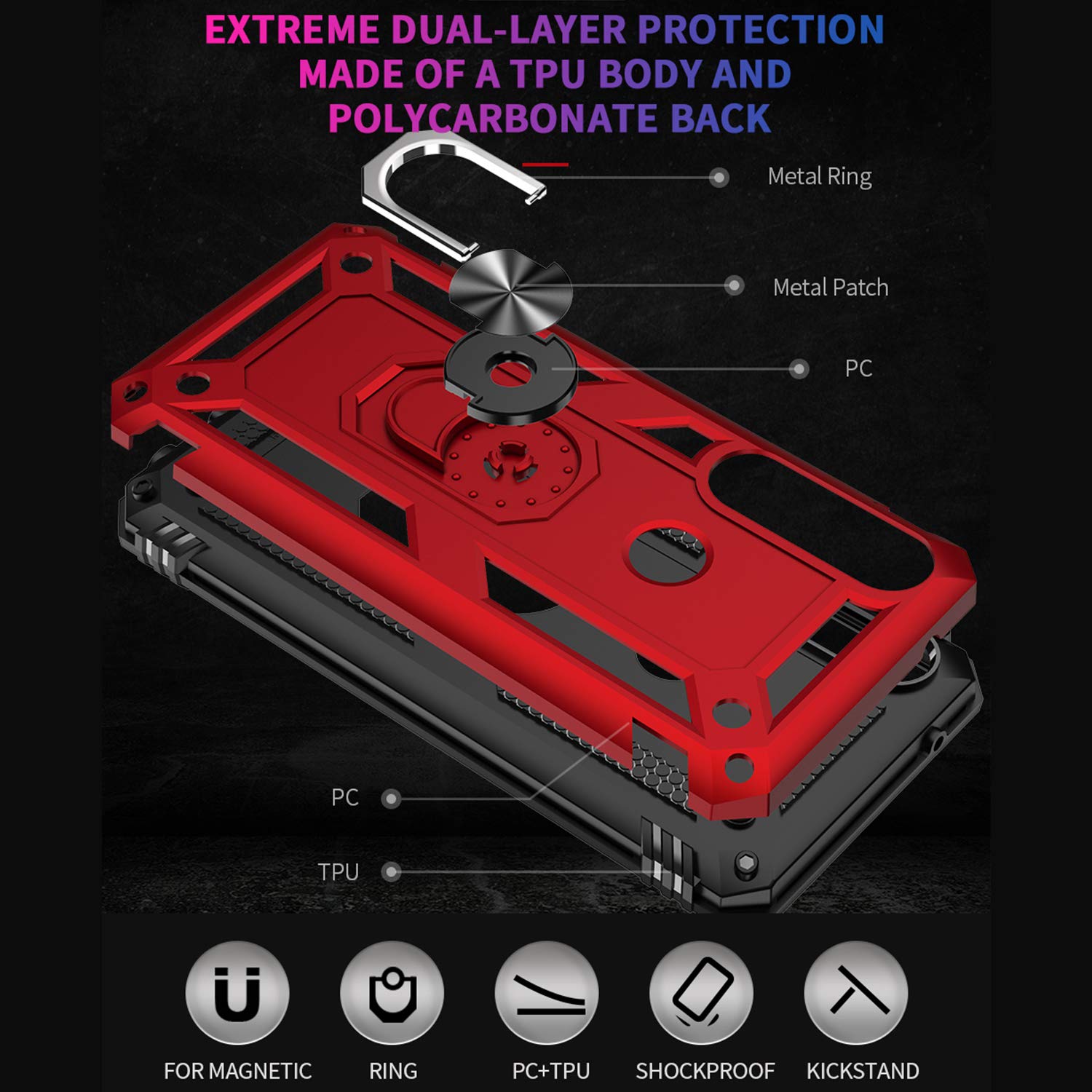 Tjs Compatible With Motorola Moto G Power (2020) Case, With [Tempered Glass Screen Protector] Defender Metal Ring Magnetic Suppo