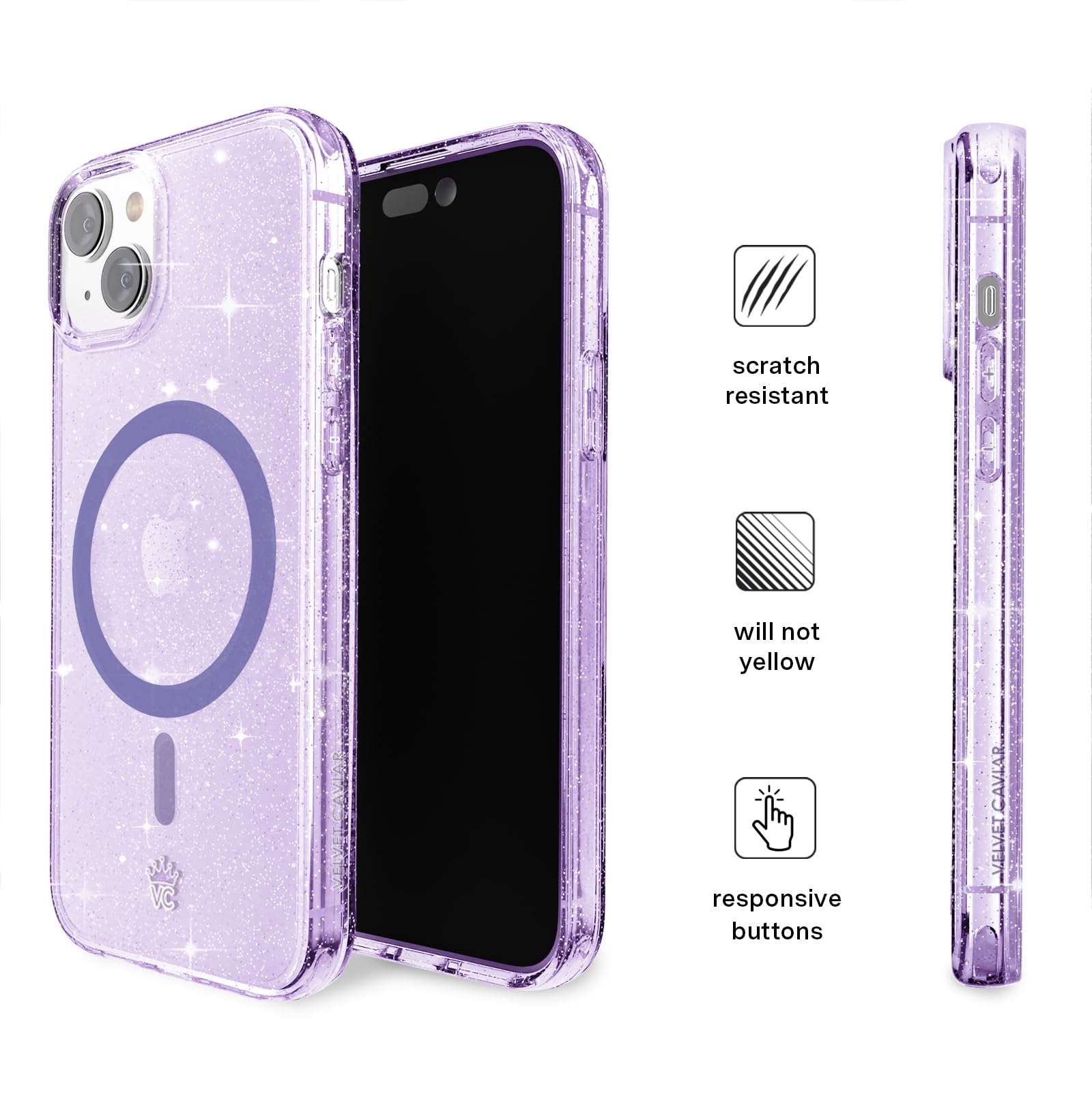Velvet Caviar Case Compatible With Iphone 15 Purple Glitter [8Ft Drop Tested] Compatible With Magsafe   Cute Protective Girly Sp