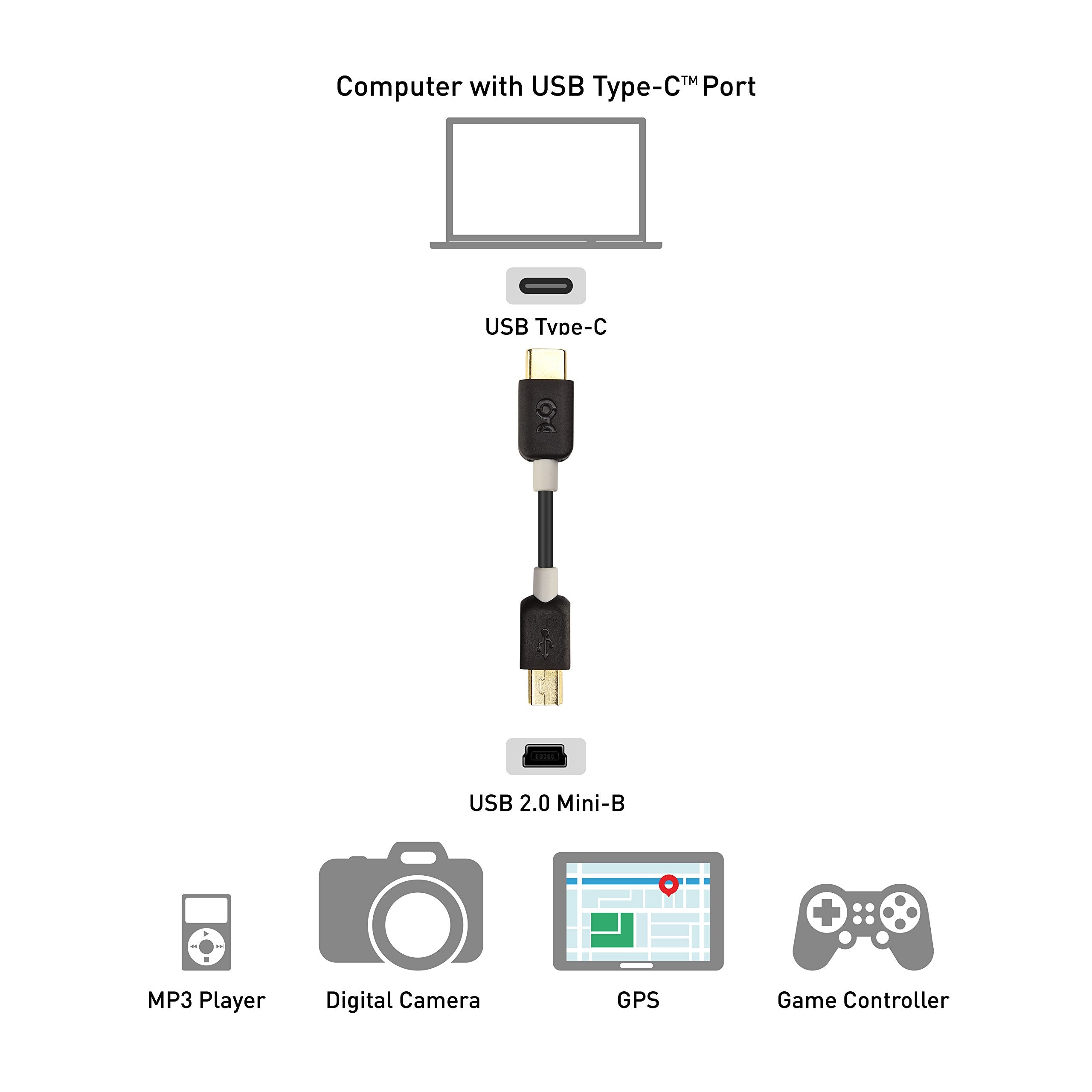 Cable Matters Mini USB to USB C Cable   3.3ft, USBC to MiniUSB Cable, Compatible with Game Controller, Camera, GPS, Dash Cam, Black