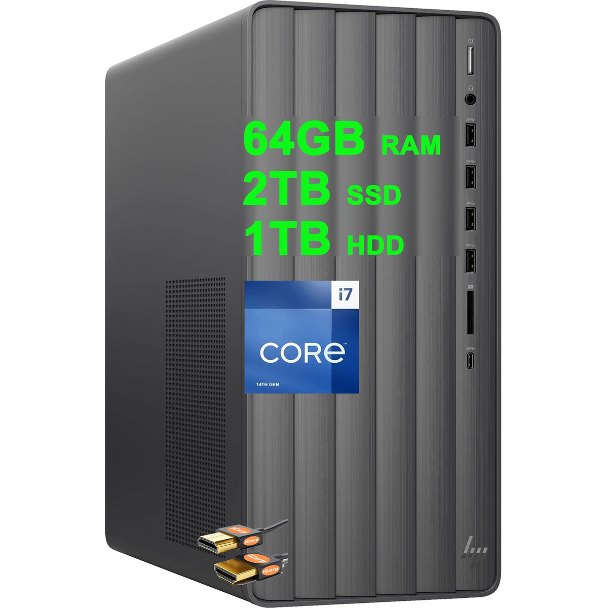 Hp Envy Business Desktop Computer Intel 20-Core I7-14700 64Gb Ram 2Tb Ssd + 1Tb Hdd Usb-C Win11Pro Black + Hdmi Cable
