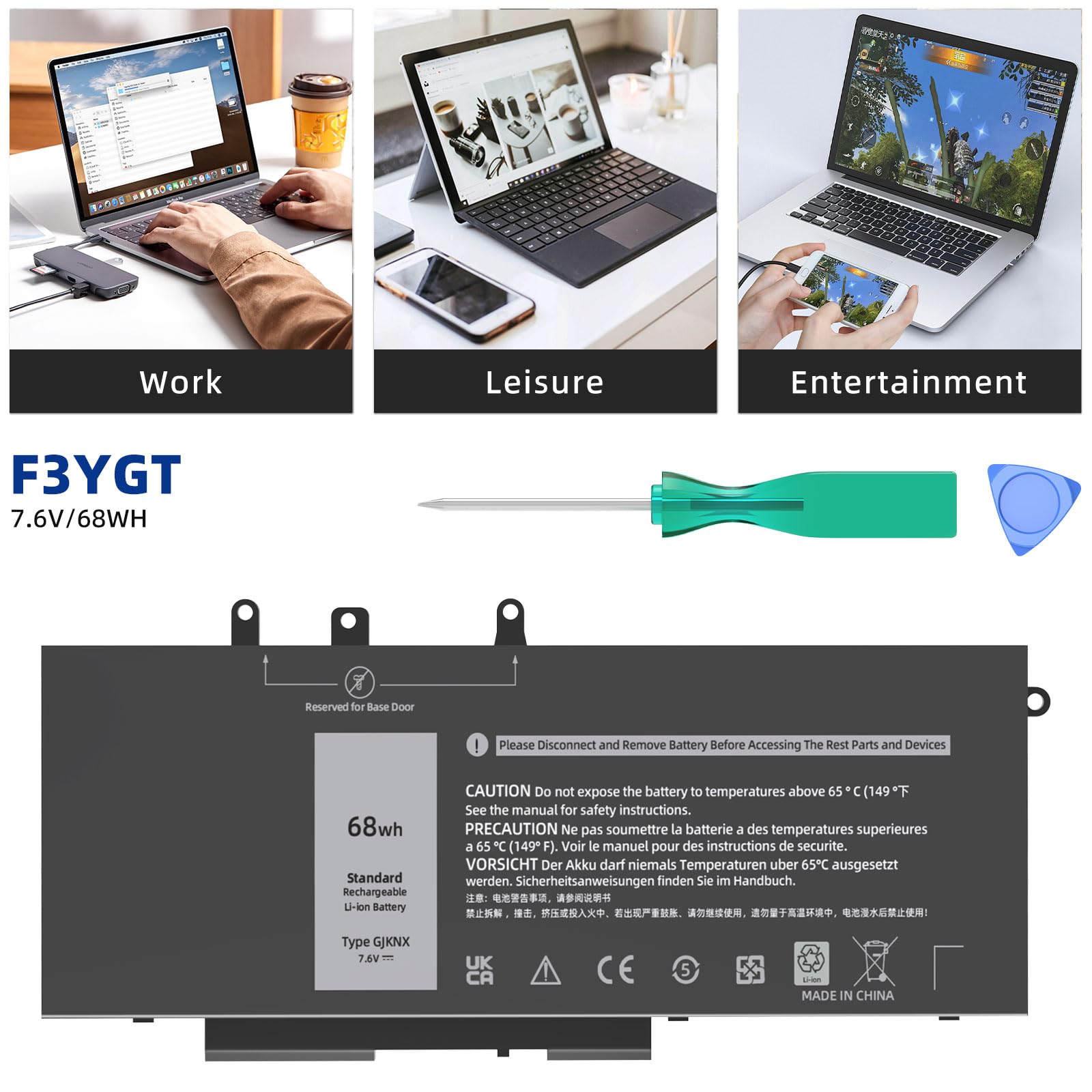 Jgtm 68Wh Gjknx Laptop Battery For Dell Latitude 5580 5480 5280 5288 5488 5590 5591 5490 5491 5495 E5480 E5580 E5490 E5590 Preci