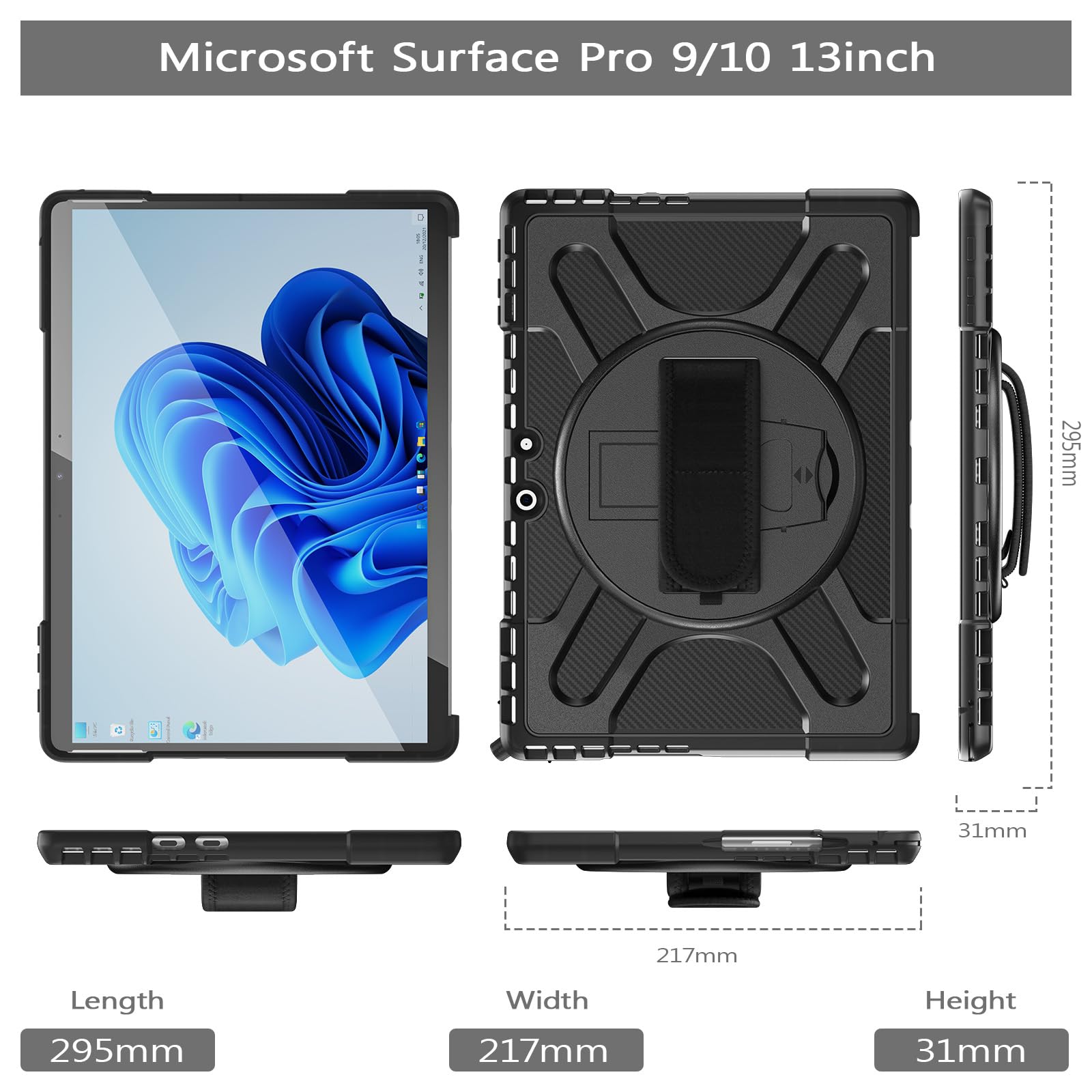 Rantice Compatible With Microsoft Surface Pro 9/10/11 Case 13 Inch, Heavy Duty Rugged Shockproof Drop Protection Case With 360 R
