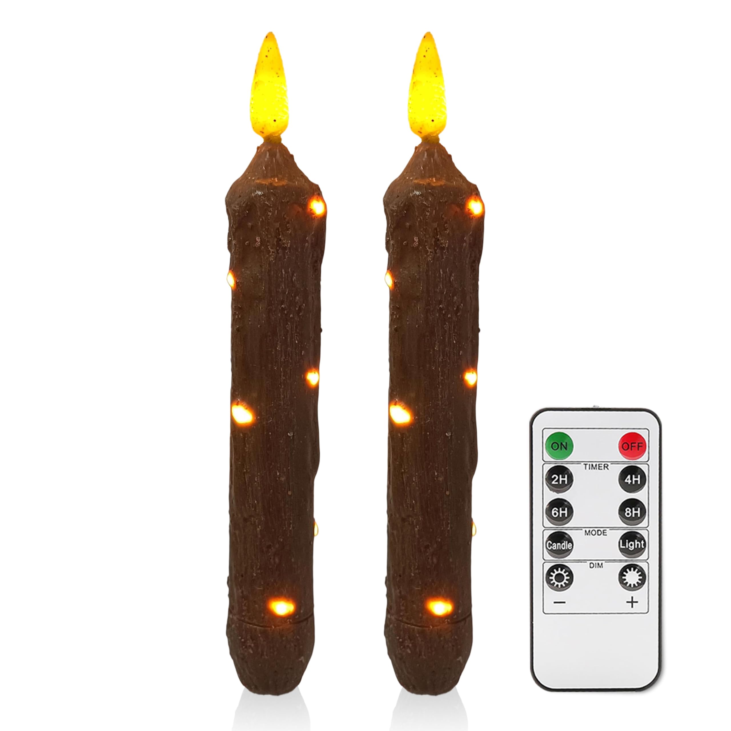 NjaoHoo 6.5 Inches Primitive Real Wax LED Flameless Short Candlesticks Hand Dipped Battery Operated Taper Candles with Timer Rem