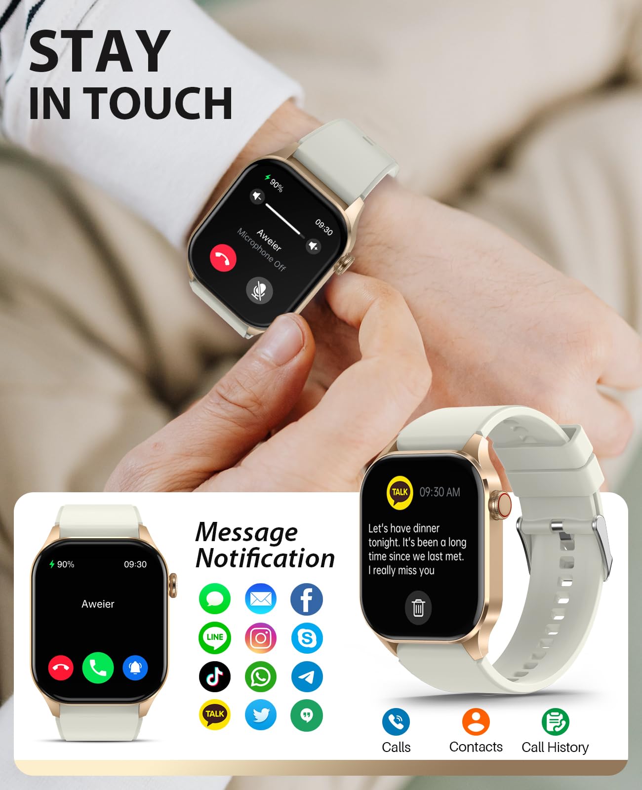 Smart Watch For Women, Bluetooth Call, 2.04 '' Amoled Display, 24/7 Heart Rate, Blood Oxygen Blood Pressure Sleep, 136+ Sports M