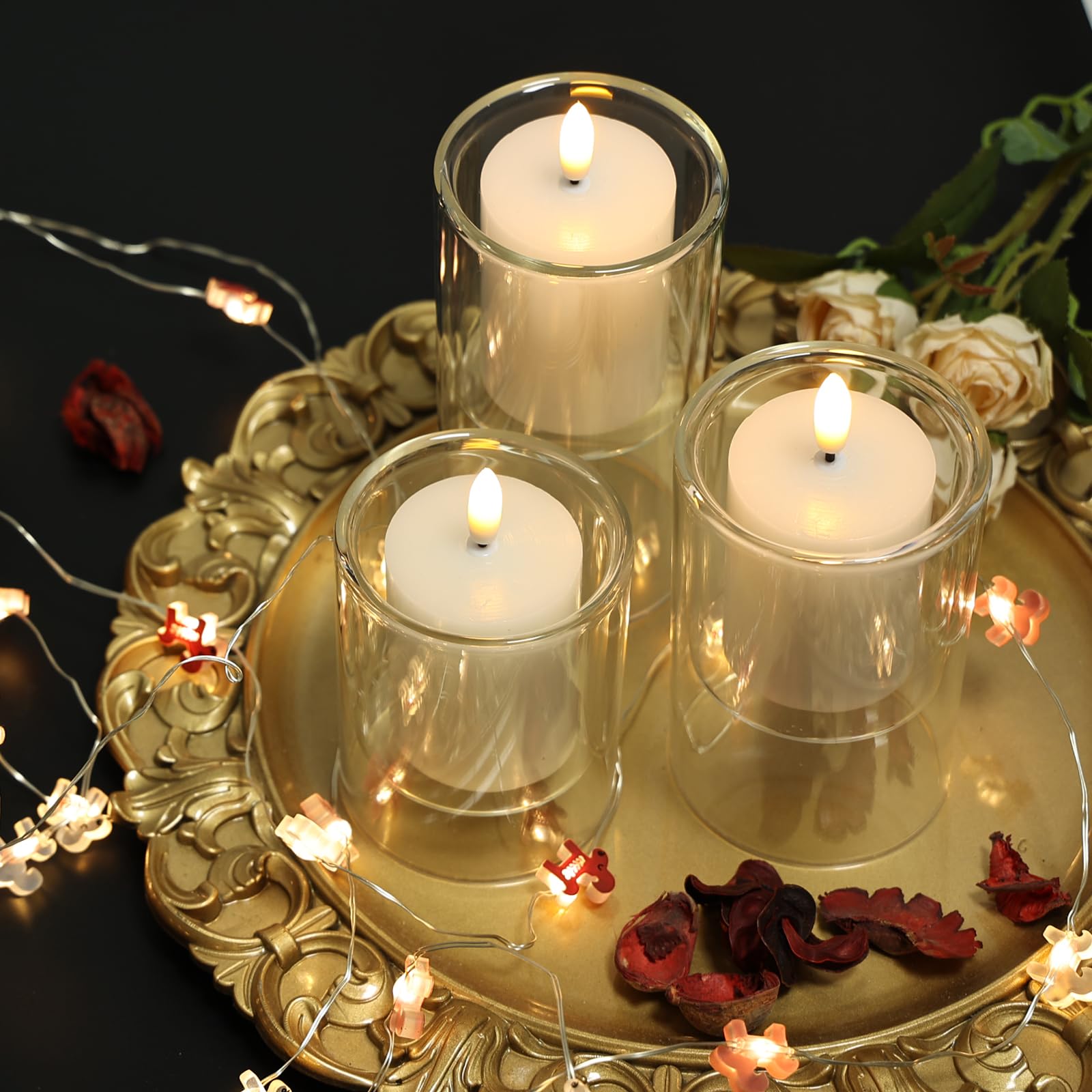 Nurada Flameless Candles With Remote Timer   Glass Real Wax 3D Wick Led Pillar Votive Candle Set Battery Operated Flickering Lig