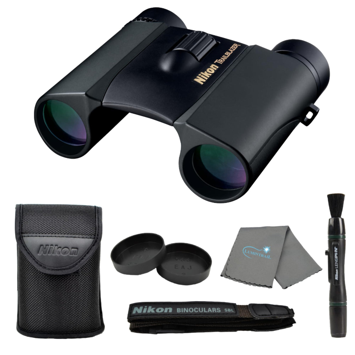 Nikon Trailblazer 8x25 ATB (8217) Black Binoculars Bundle with Lens Pen and Lens Cloth, Compact Lightweight Binoculars for Adults for Hunting, Birdwatching, All-Terrain Waterproof Binocular