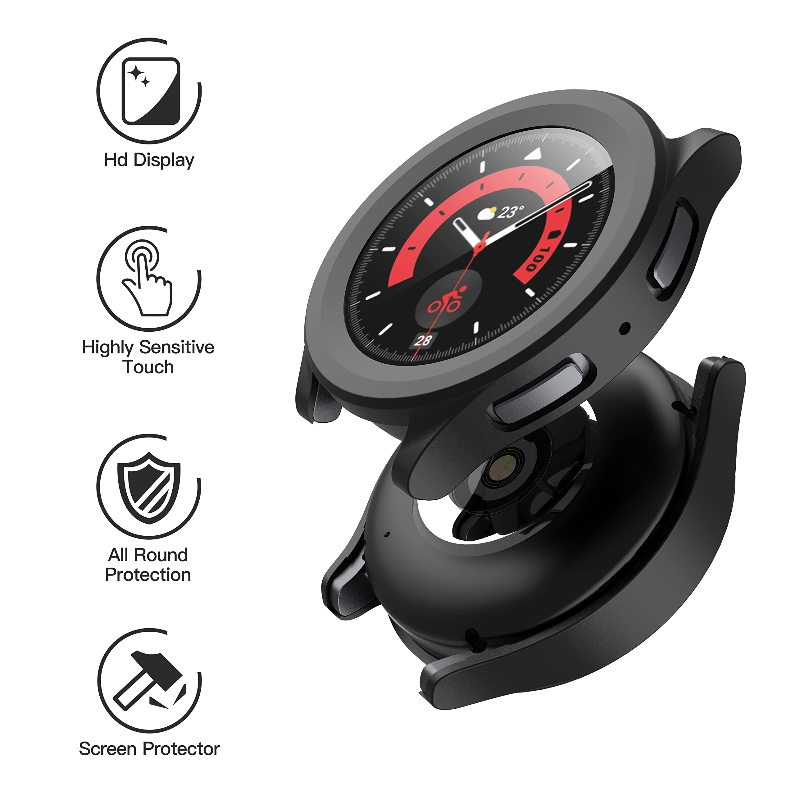 Misxi 2 Pack Hard Pc Case With Screen Protector For Samsung Galaxy Watch 5 Pro 45Mm, Ultra Thin Scratch Resistant Cover With Tem