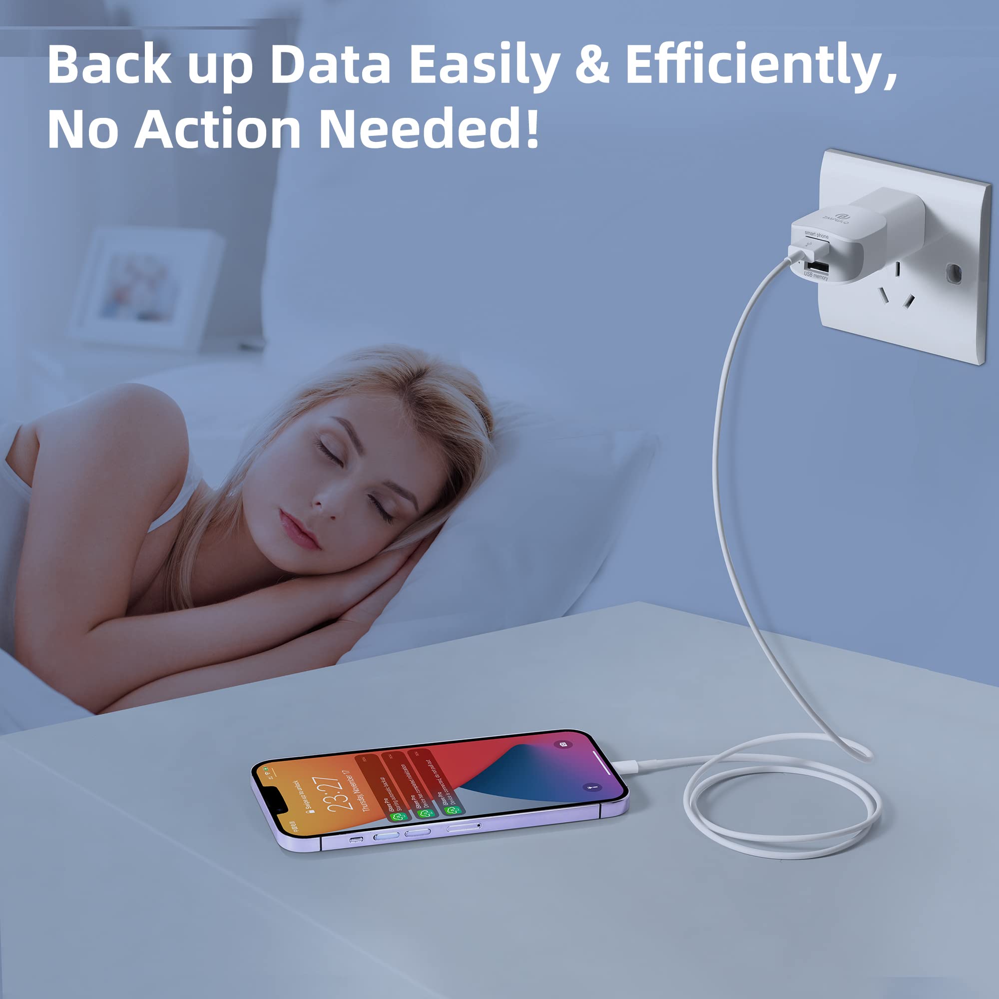 Pl Zmpwlq Auto Backup Adapter Iphone Photo Backup Storage Data Cube For Iphone Backup Device For Iphone/Ipad Photos Download Stick Usb Backup Flash Drive For Iphone/Ipad/Android (Without Microsd)