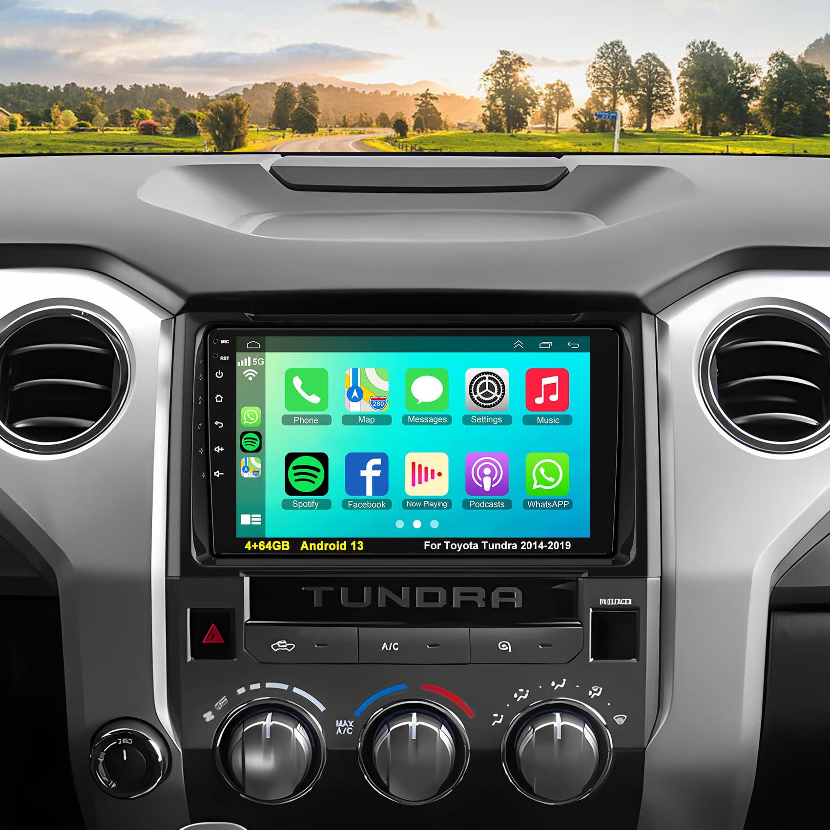 Upgrade 4G+64GB Car Radio for Toyota Tundra 2014-2019 with Wireless Carplay & Android Auto, Android 13 Tundra Stereo with Voice 