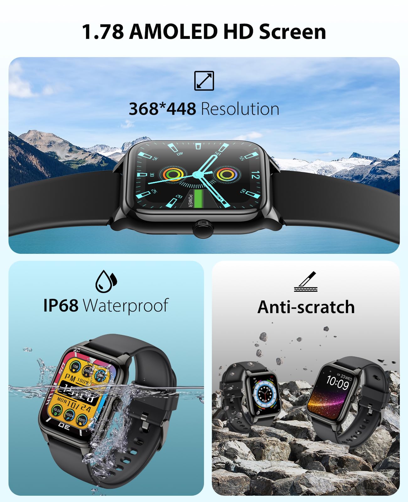 Egqinr Smart Watch, 1.78 Amoled 368 * 448 Hd Screen, 69 Sports Modes Fitness Tracker With Heart Rate, Blood Oxygen, Sleep, Ip68