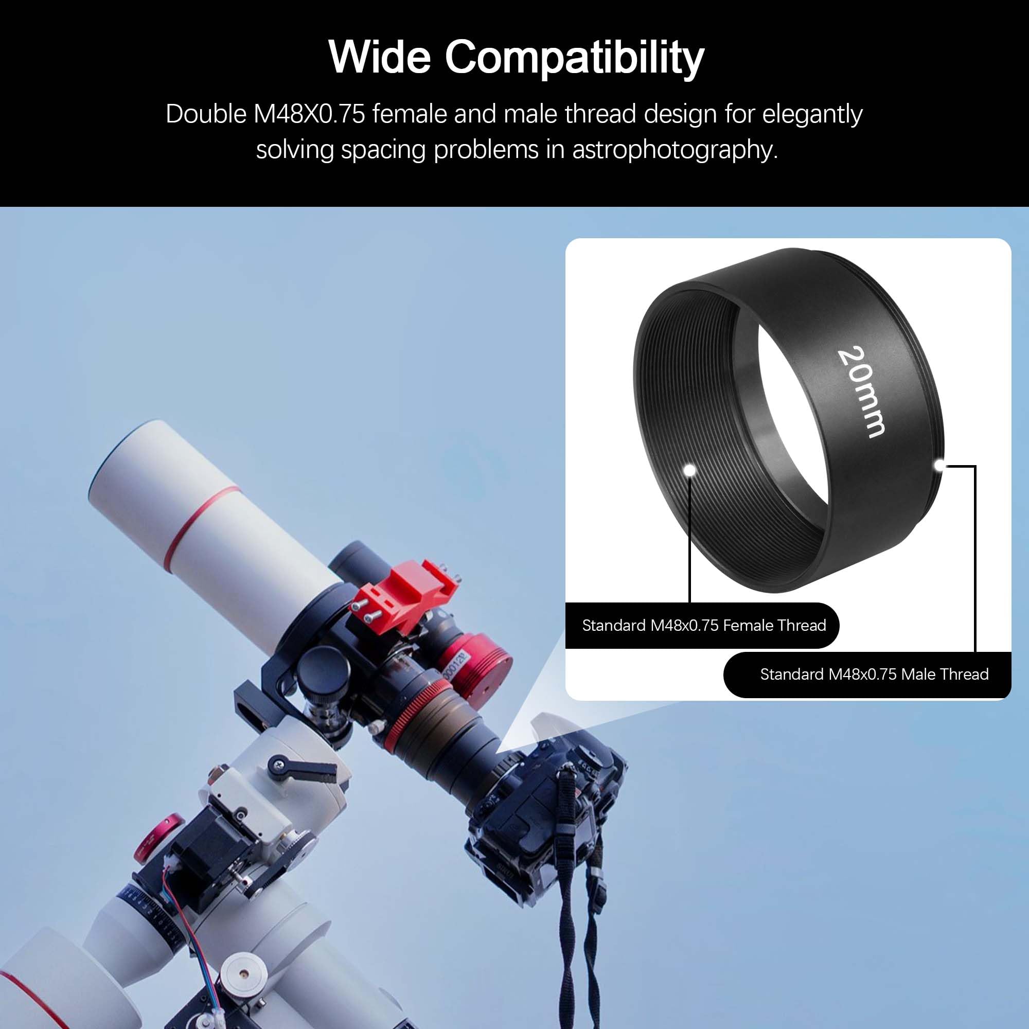 Astromania Astronomical 2''/M48 Extension Tube Kit For Cameras And Eyepieces   Length 5Mm 8Mm 10Mm 20Mm 30Mm   M48X0.75 On Both