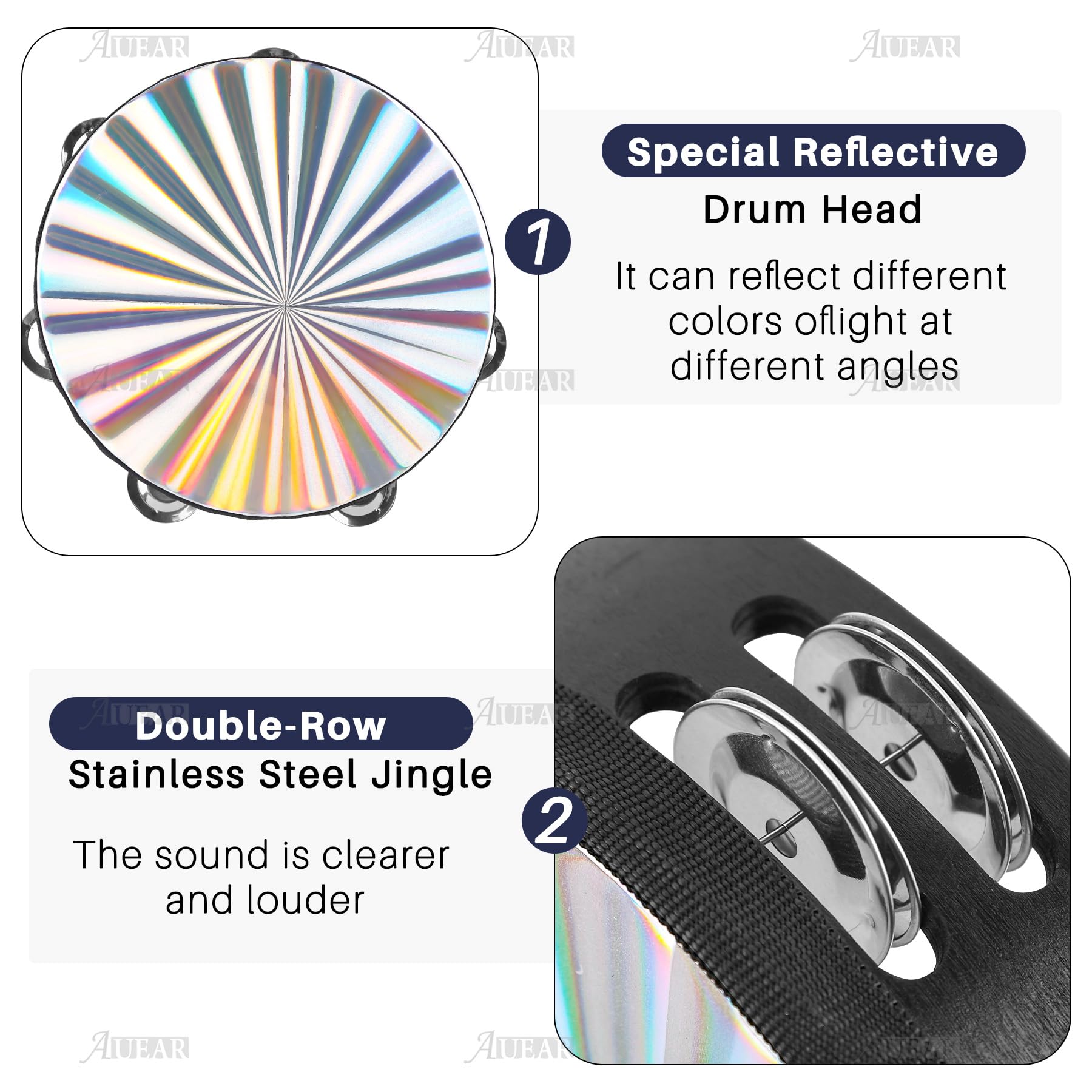 Auear, Double Row Jingles Handheld Tambourine Creative Wooden Drum For Adults Percussion Musical Educational Toy Party Game Chur