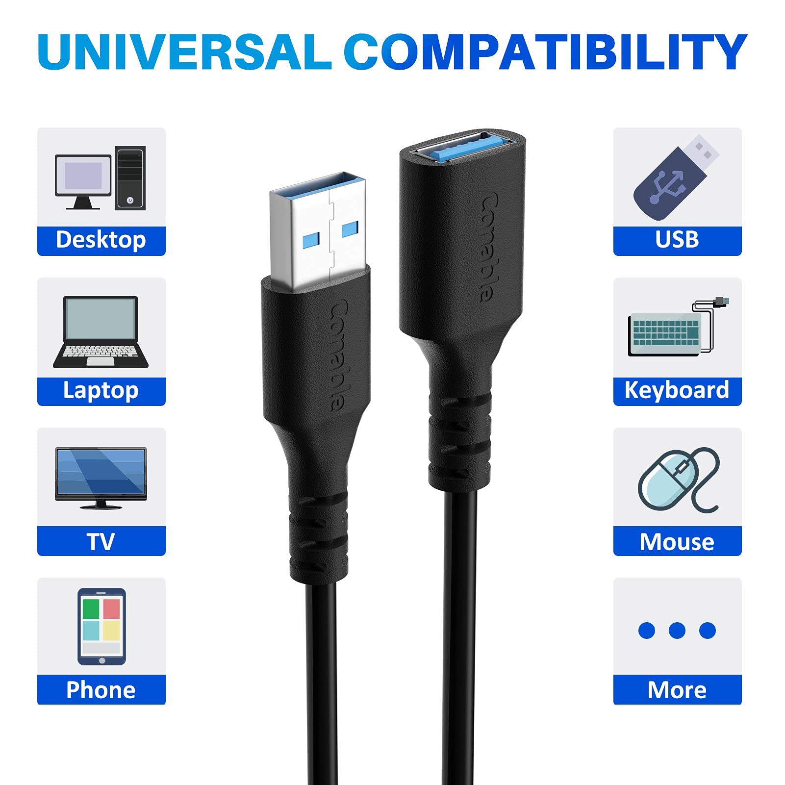 3 Pack Usb 3.0 Extension Cable 4 Feet, Usb A Male To Female Extender Cord, 5Gbps Data Transfer For Webcam, Printer, Keyboard, Mo