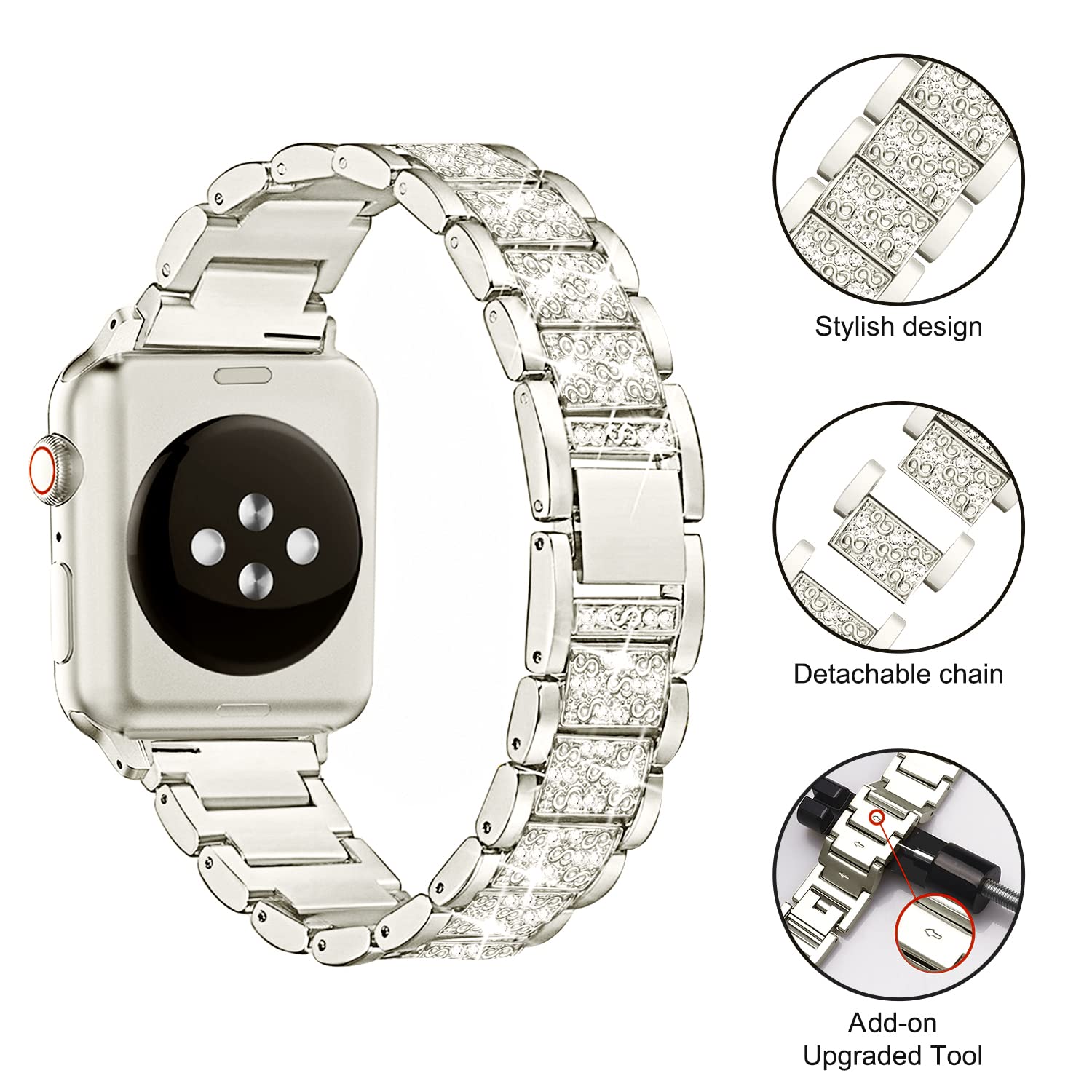 Mesime Compatible For Apple Watch Band With Screen Protector Case, Jewelry Replacement Bands 46Mm 45Mm 44Mm 42Mm 41Mm 40 Mm 38Mm