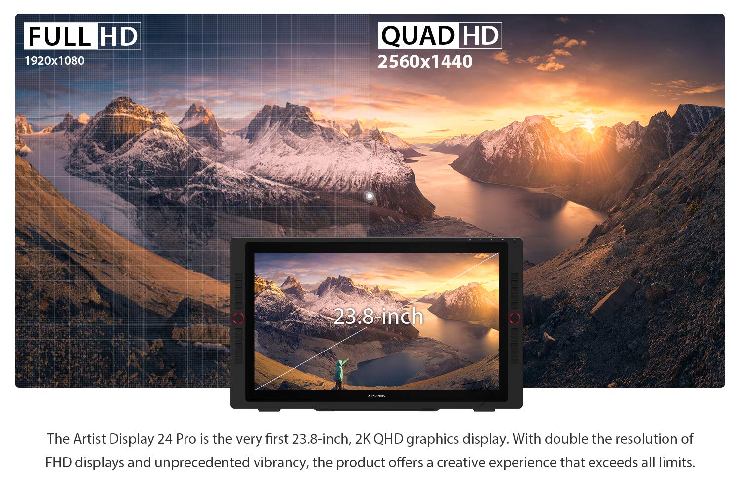 Xppen Artist24 Pro 90% Adobe Rgb Drawing Tablet With Screen, 2.5K Resolution Graphics Tablet Drawing Monitor Supports A Usb-C To