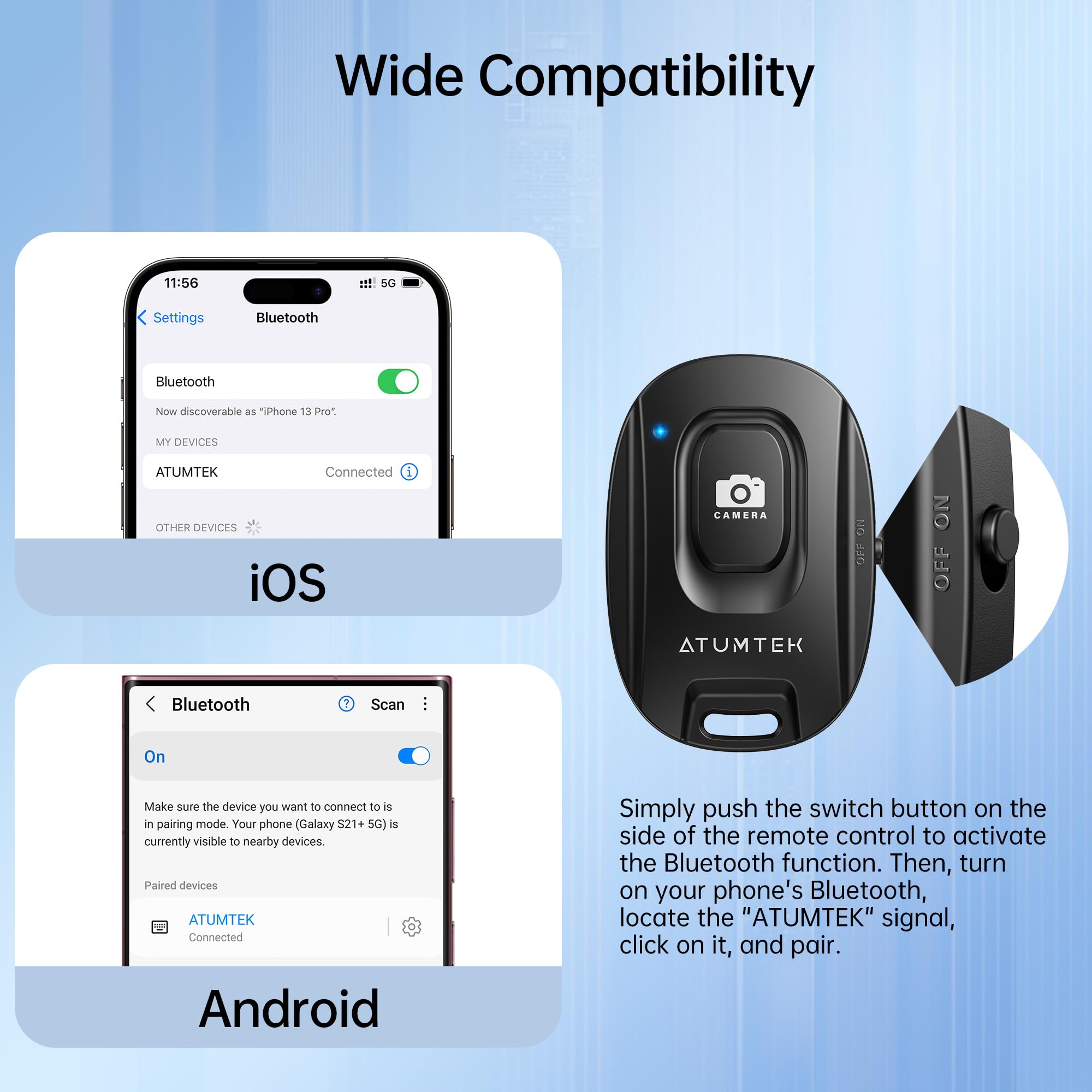 Atumtek Camera Remote Shutter For Iphone And Android Smartphones (2 Pack), Wireless Phone Remote Control Selfie Button For Photo