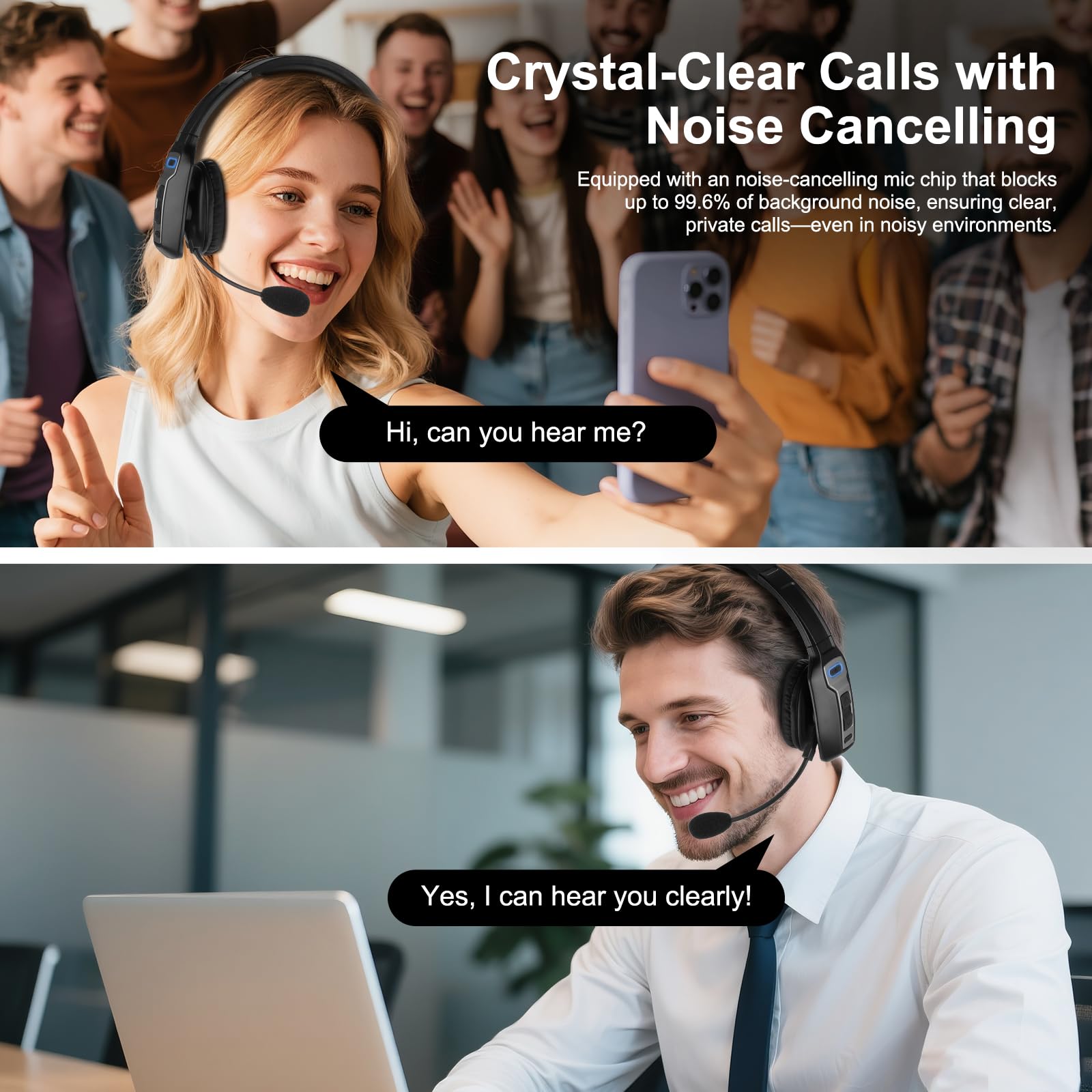 Bluetooth Headset For Truck Drivers, Single Ear Wireless Headphones With Mic Noise Cancelling, Mute Button, Hands-Free, 60H Play