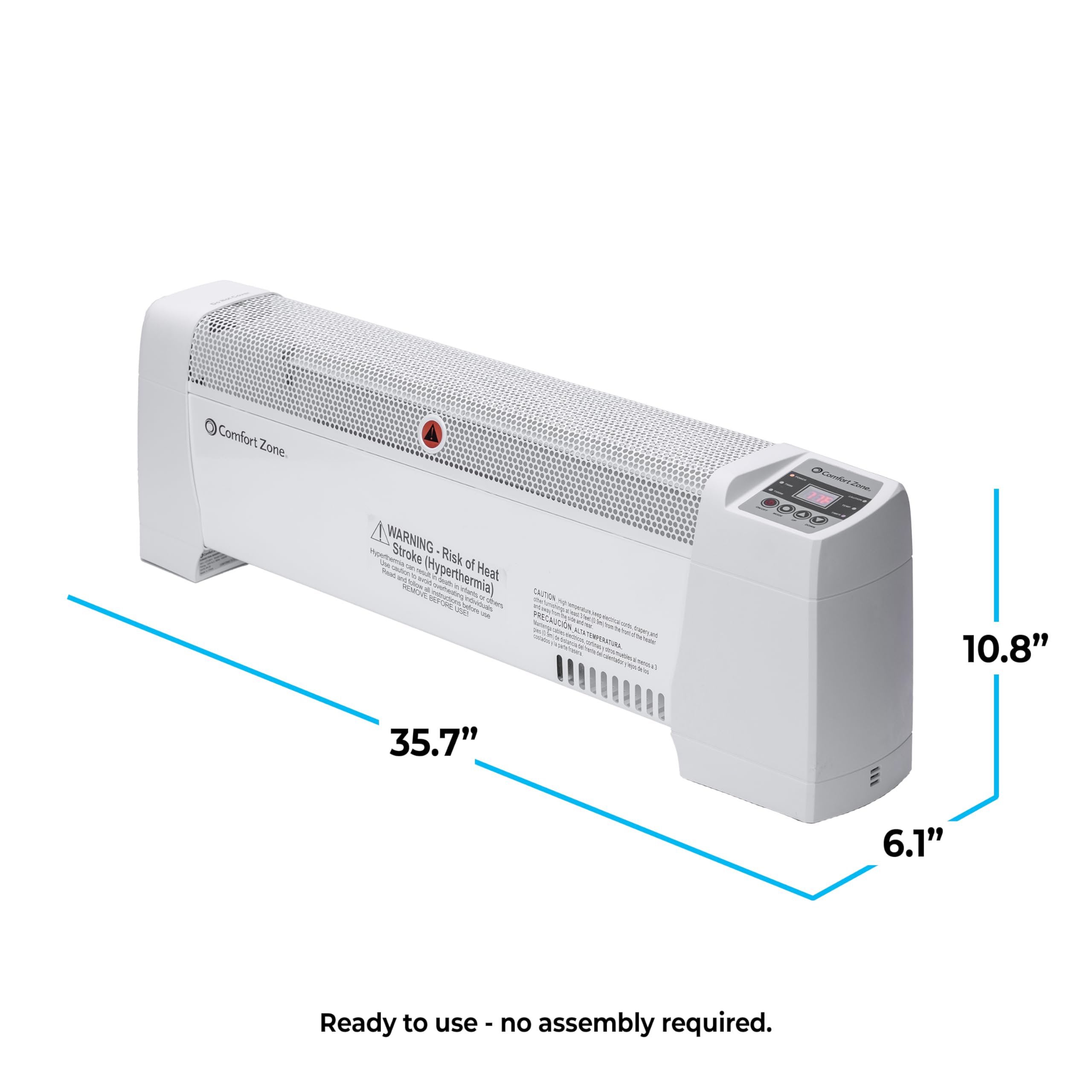 Comfort Zone Space Heaters For Indoor Use, Baseboard Heater, Bedroom Heater, Digital Adjustable Thermostat, Dent Proof Ends, Por