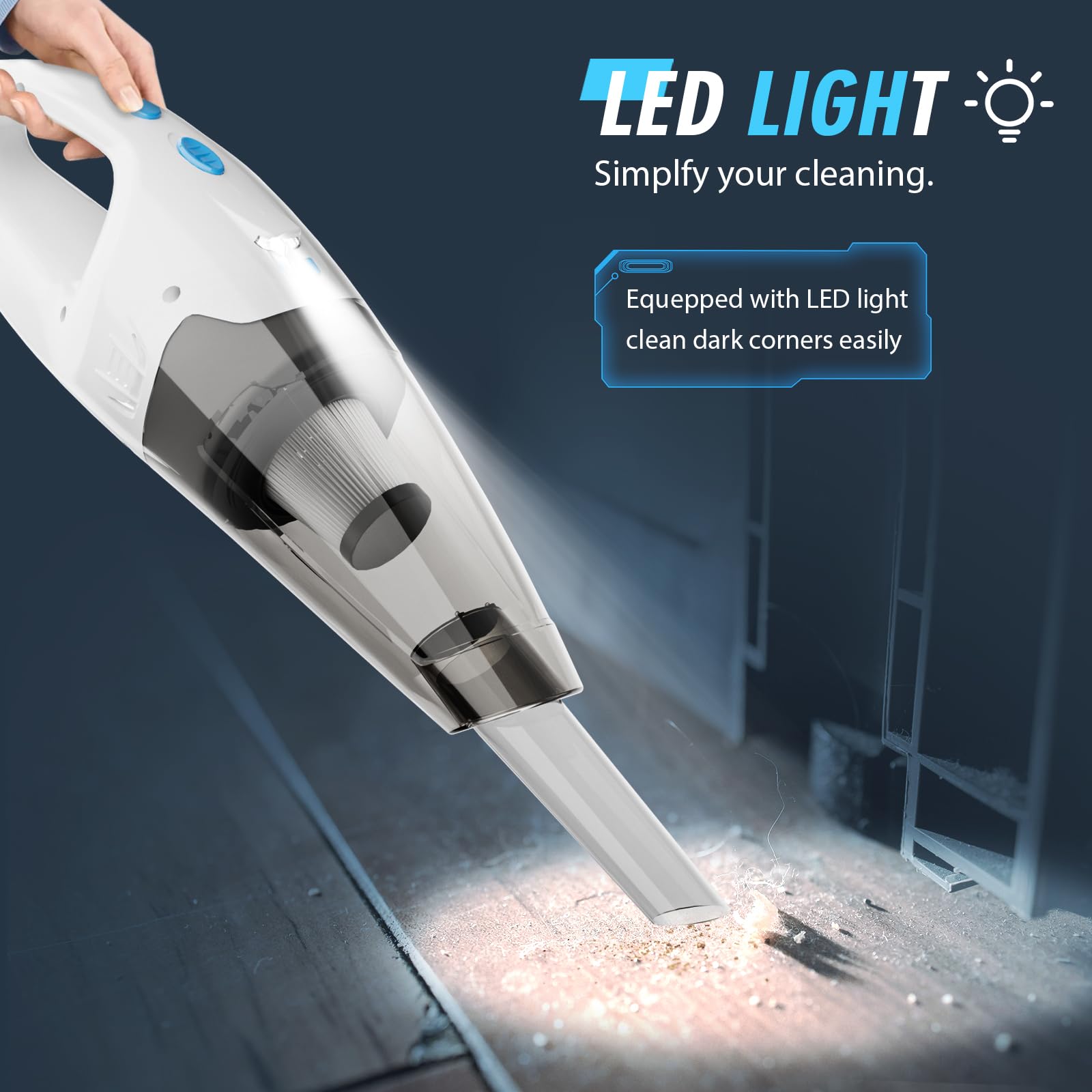 Handheld Vacuum Cordless,Car Vacuum Portable Cordless,Strong Suction Portable Hand Vacuum Cordless Rechargeable With Led Light/2