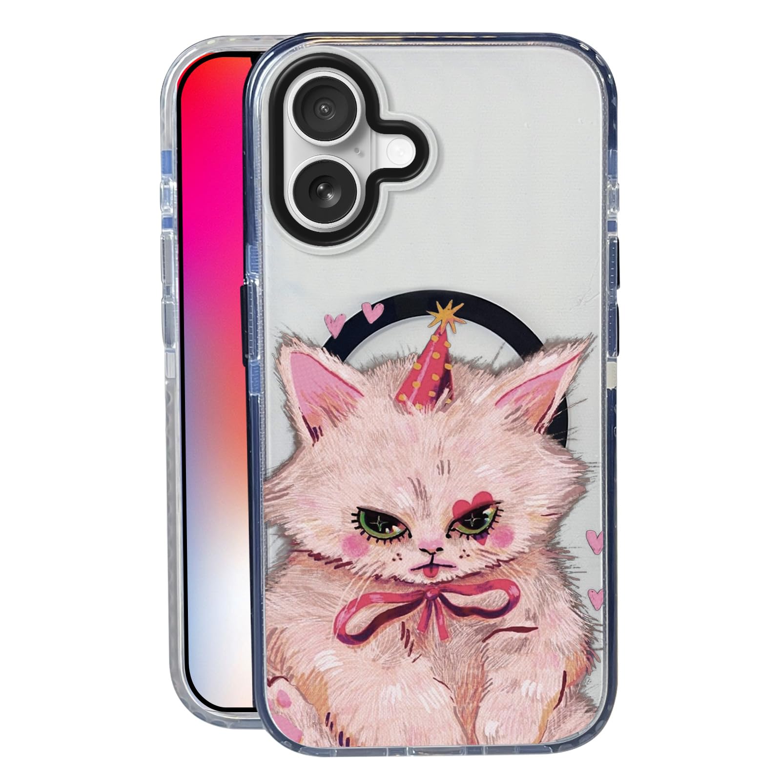 Nimeey Pink Kitten Cat for iPhone 17 Case,MagSafe Compatible,Matte Soft Slim Shockproof Cover,Anti-Fingerprint,Anti-Yellowing,An