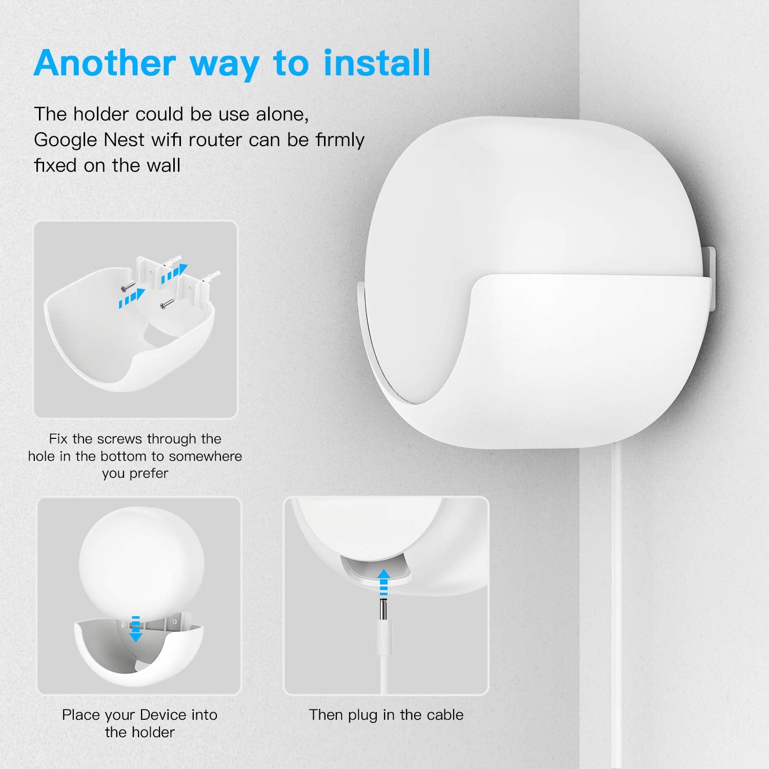 Koroao Smart Home Outlet Wall Mount Only For Google Nest Wifi Router(2Nd Generation)   Easy Installation And No Cord Clutter Holder Bracket For Google 4X4 Ac2200 Nest Mesh Wi Fi Router (1 Pack)