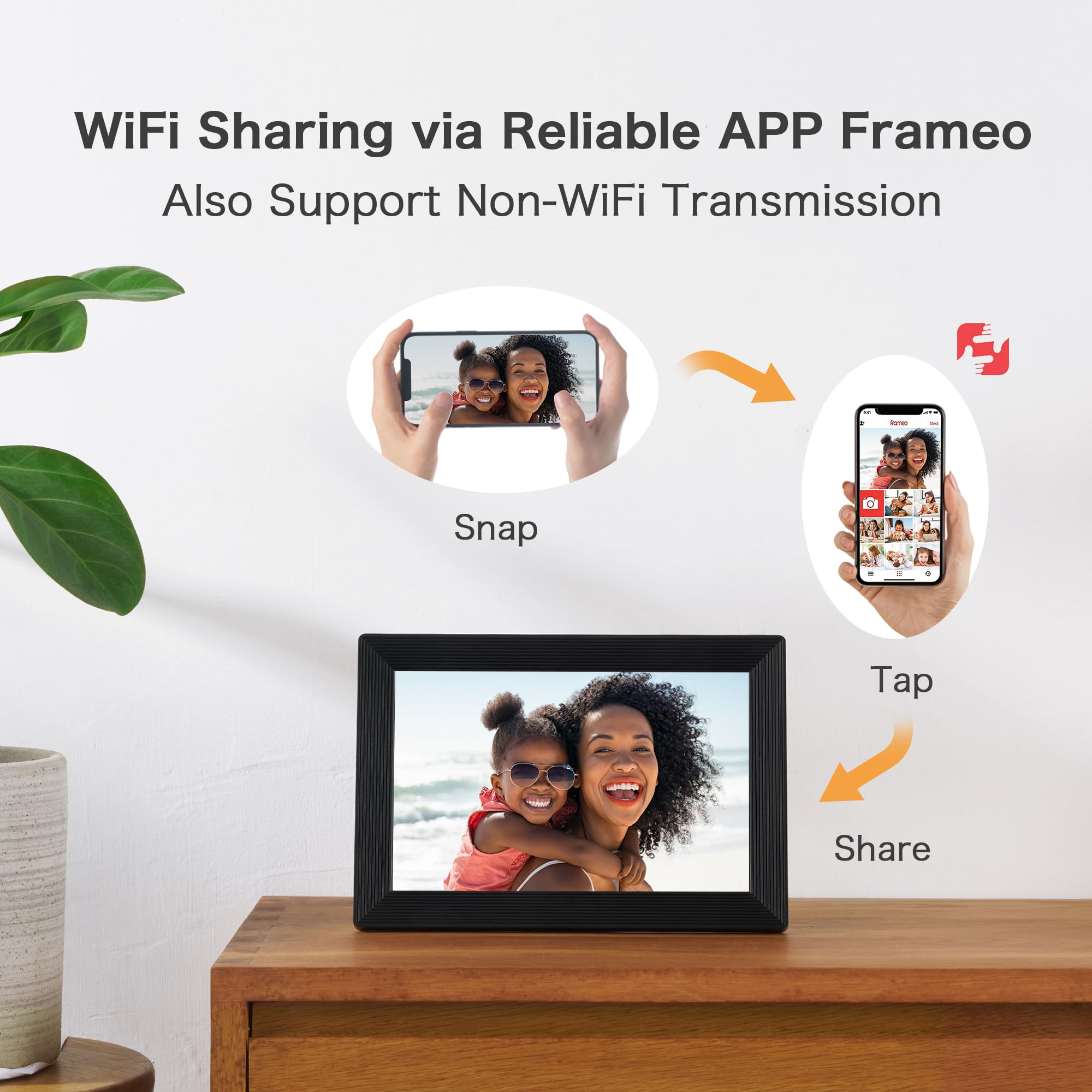 Digital Picture Frame, Frameo Wifi 10.1 Inch 1280*800Ips Hd Touch Screen Digital Photo Frame, 16Gb Memory, Auto Rotate, Share Pi