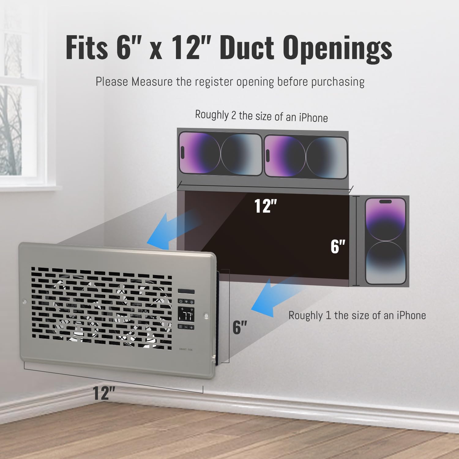 Sanycasa Booster Fan For 6 '' X 12 '' Register Holes, Quiet Vent With Intelligent Thermostat, Improves Heating Cooling, App Cont