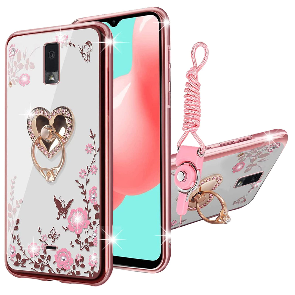 For Blu View 3 Phone Case, Blu View 3 Case For Women Glitter Crystal Butterfly Heart Floral Tpu Luxury Bling Cute Protective Cov