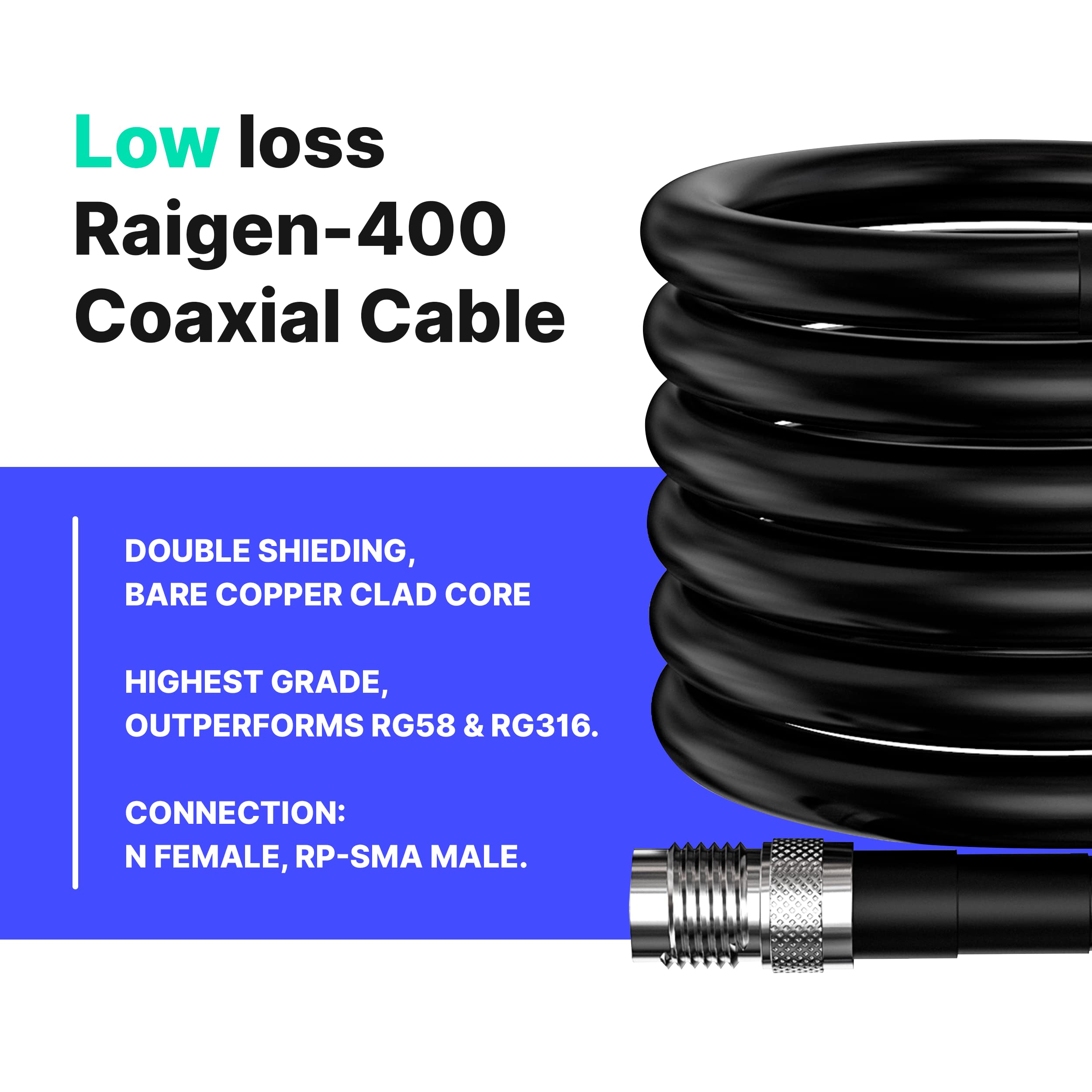 Raigen 400 N Type Female To Rp Sma Male   Helium Miner Cable 50Ft Low Loss Extension For Lora Antenna Hnt Hotspot Nebra Rak Bobc